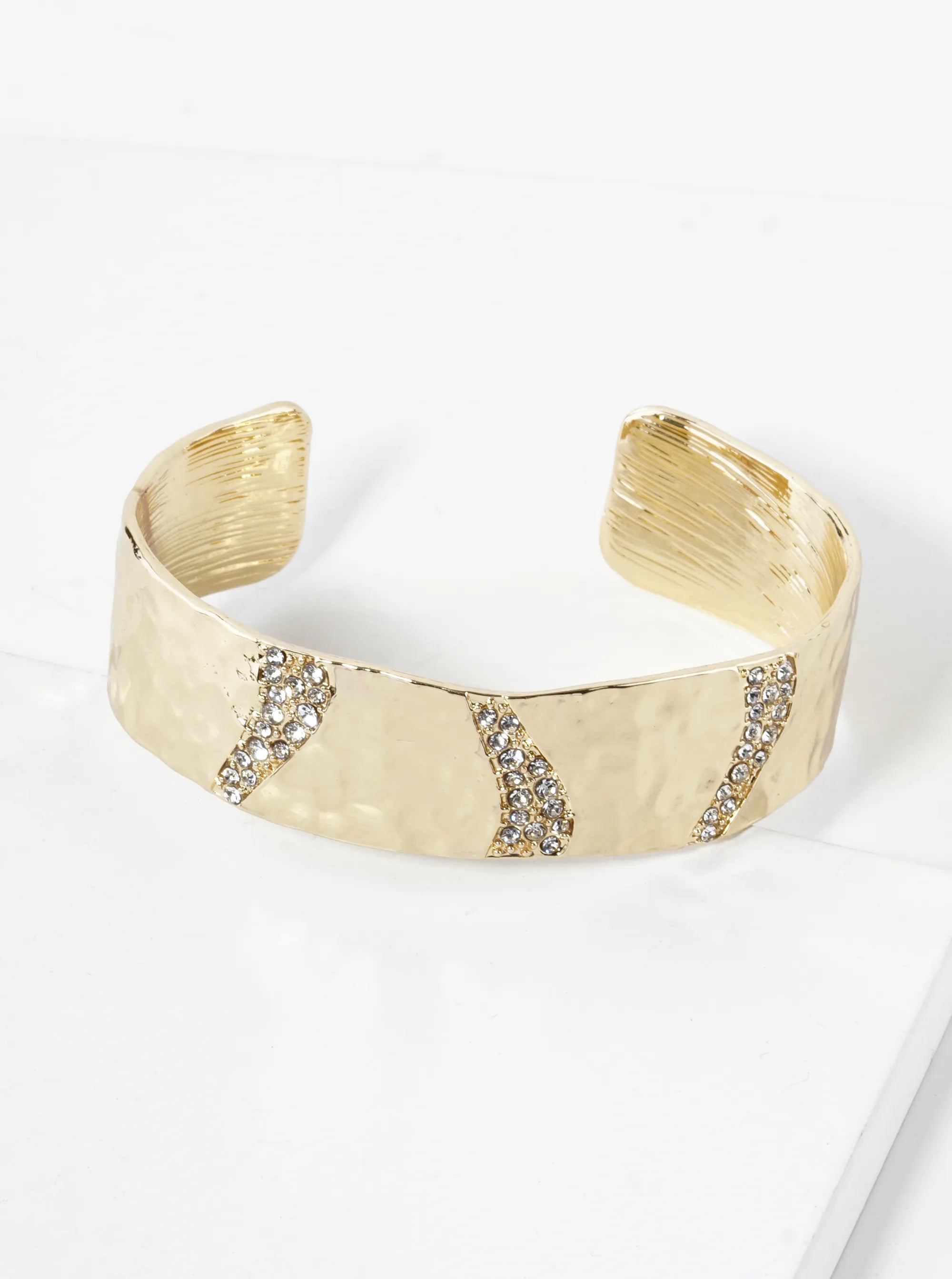 Hammered Metal Milky Way Crystal Pave Cuff Bracelet