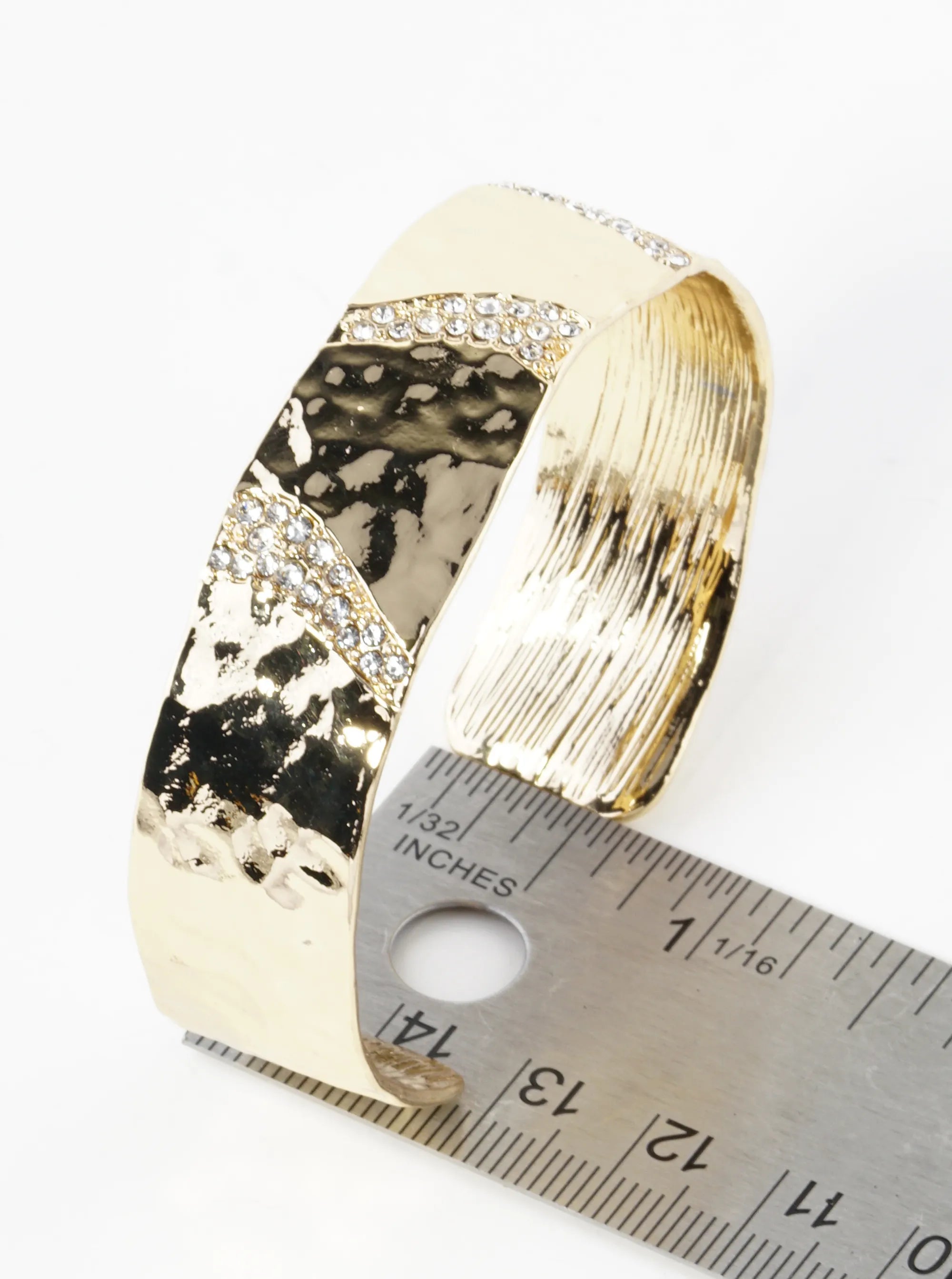 Hammered Metal Milky Way Crystal Pave Cuff Bracelet