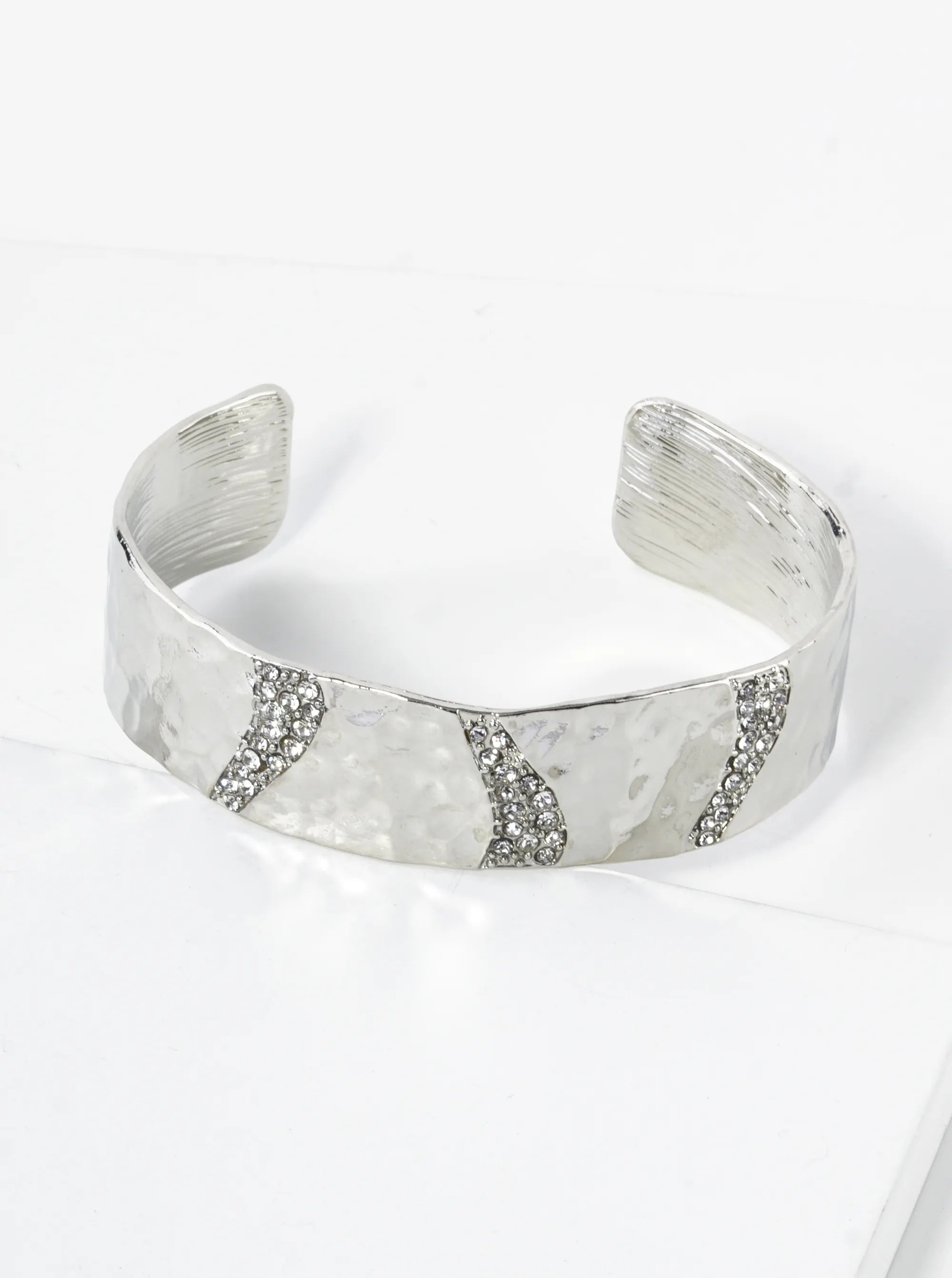 Hammered Metal Milky Way Crystal Pave Cuff Bracelet