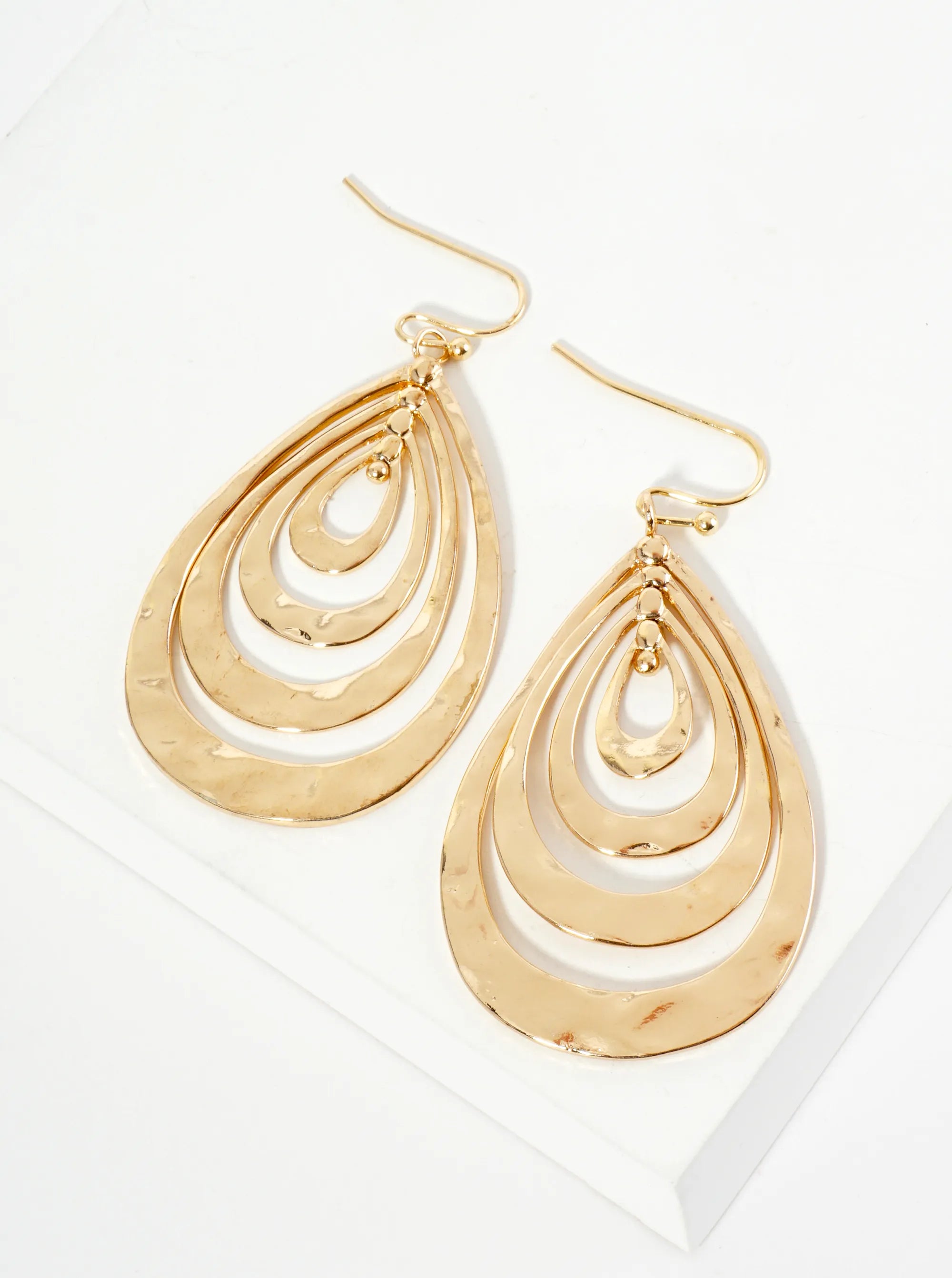 Hammered Metal Multiple Teardrop Dangle Earrings