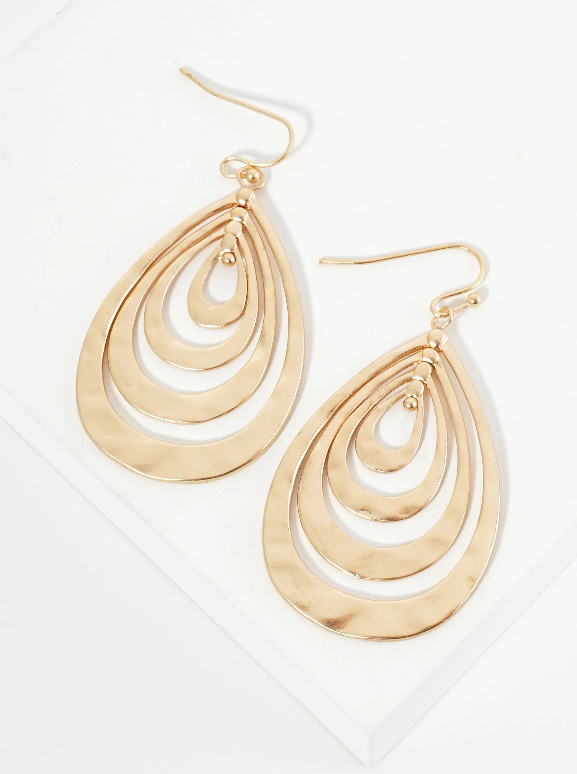 Hammered Metal Multiple Teardrop Dangle Earrings