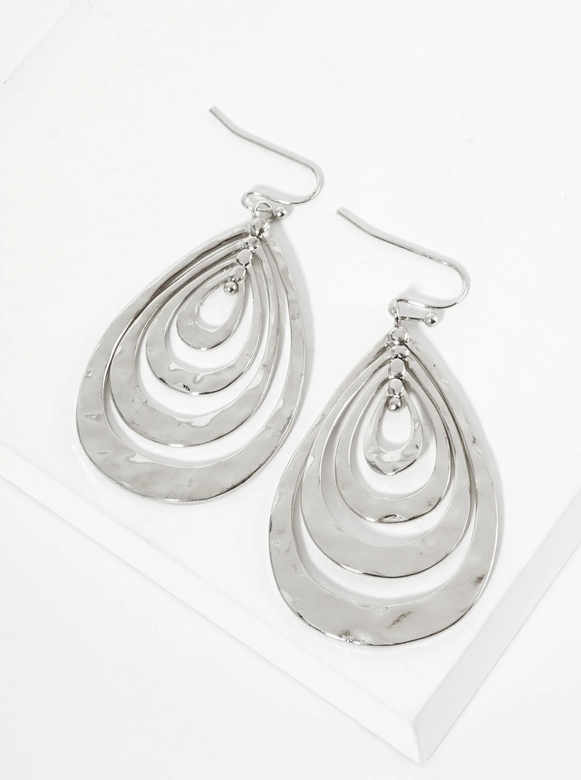 Hammered Metal Multiple Teardrop Dangle Earrings