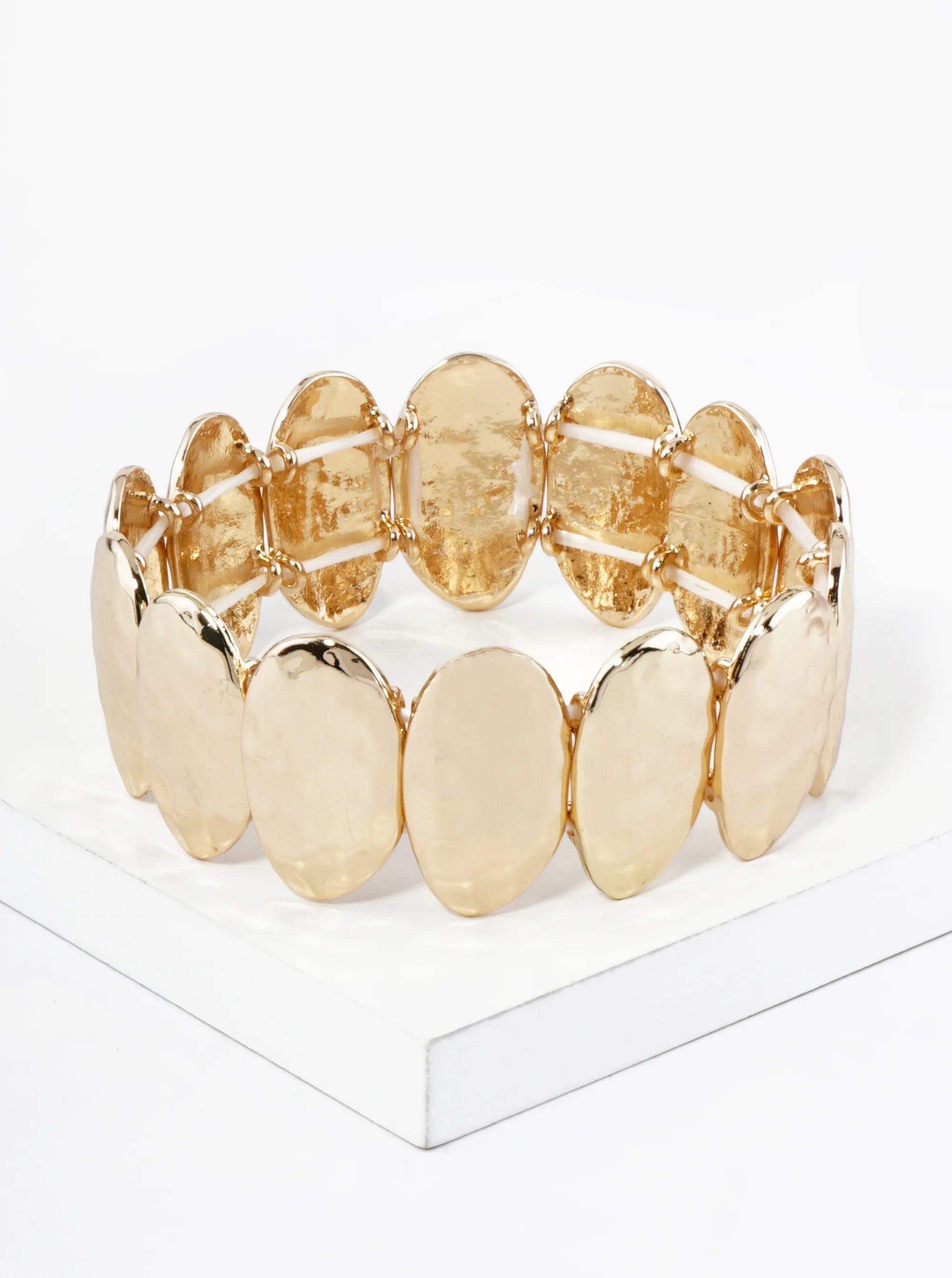 Hammered Oval Metal Stretch Bangle Bracelet
