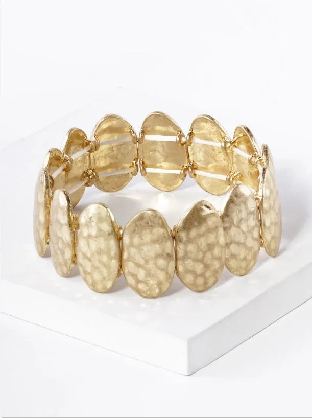 Hammered Oval Metal Stretch Bangle Bracelet
