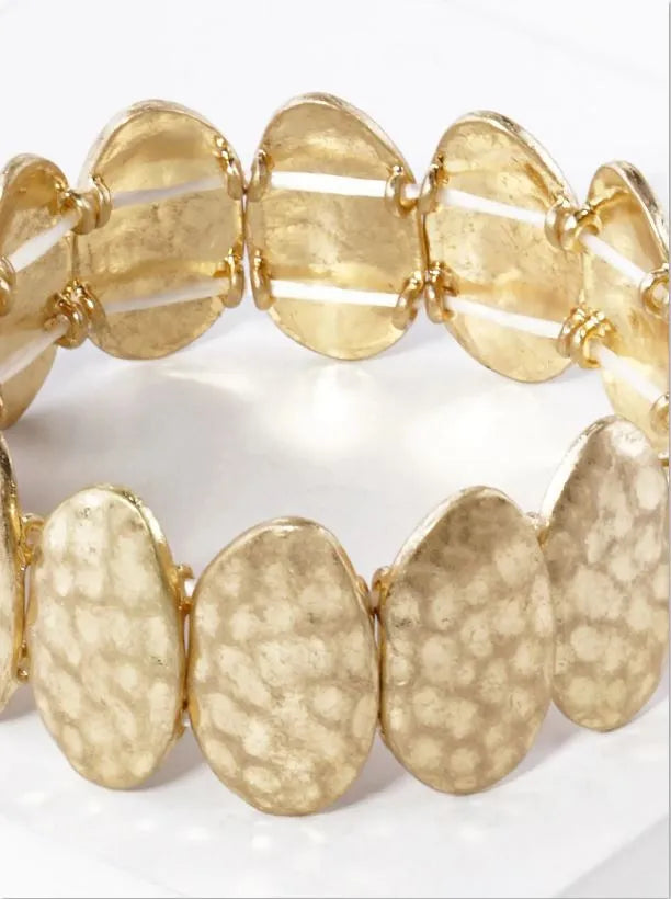 Hammered Oval Metal Stretch Bangle Bracelet