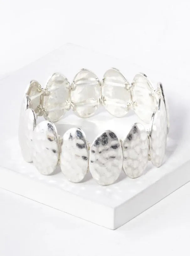 Hammered Oval Metal Stretch Bangle Bracelet