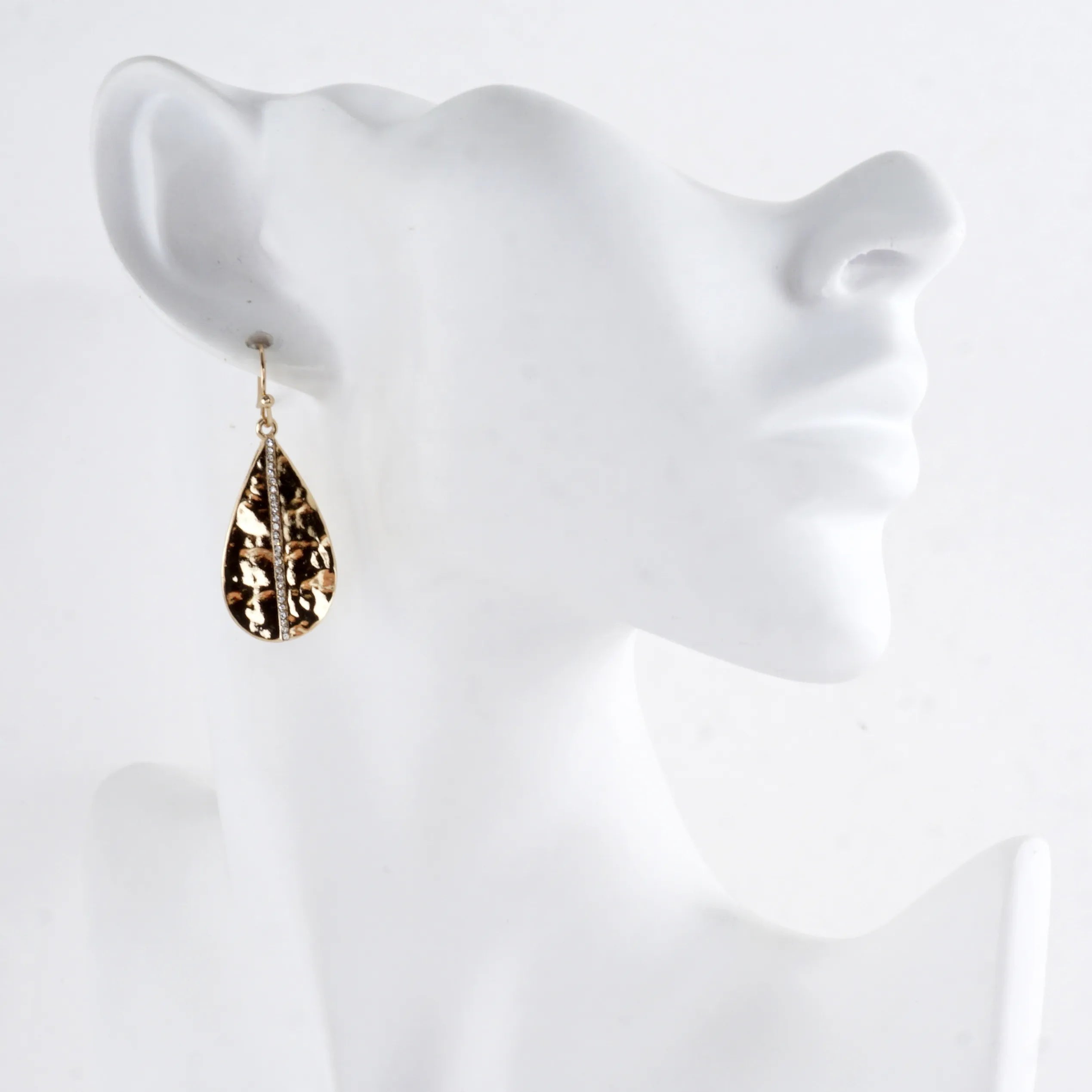 Hammered Teardrop Center Crystal Laden Earrings