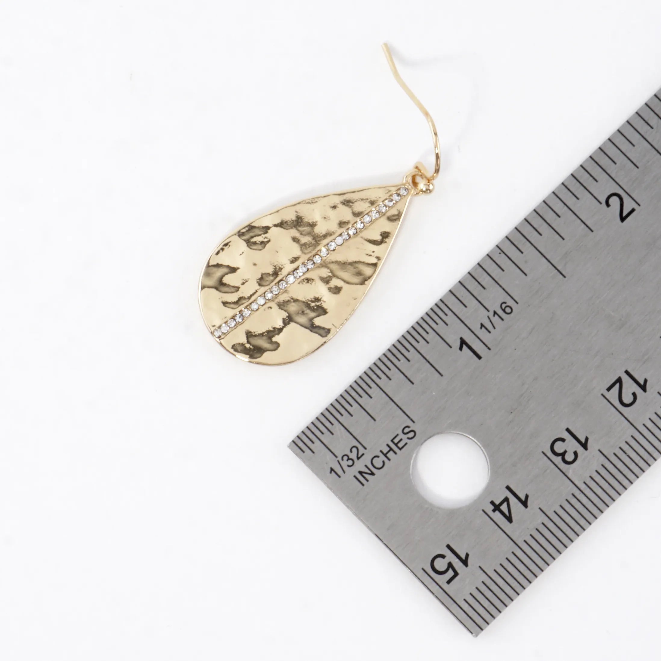 Hammered Teardrop Center Crystal Laden Earrings