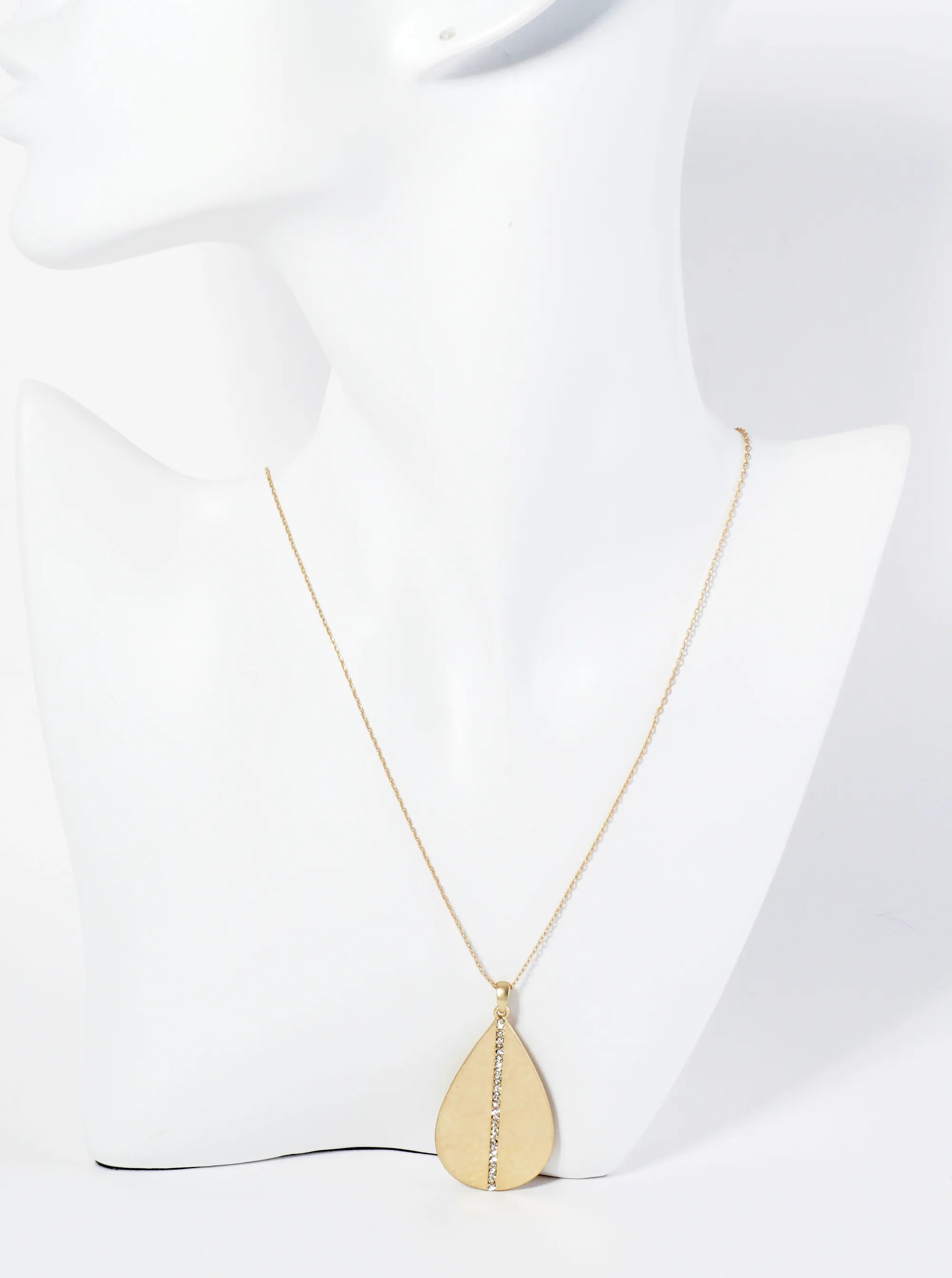Hammered Teardrop Pendant Necklace With Crystal Accent