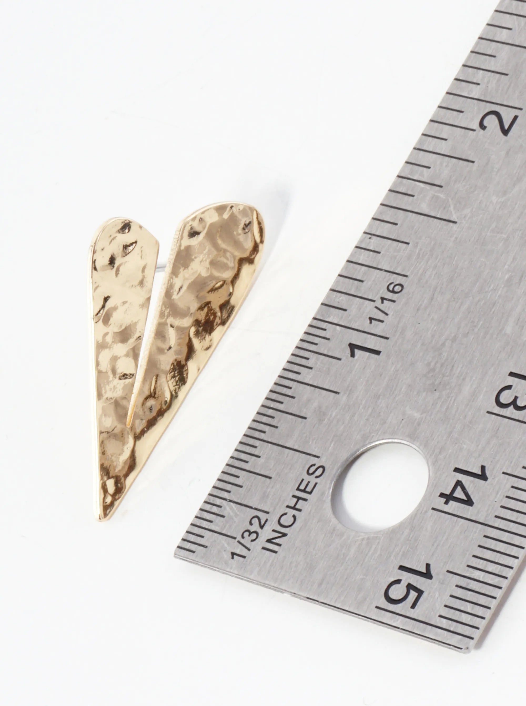 Hammered-Texture Flat Heart Brass Stud Earrings