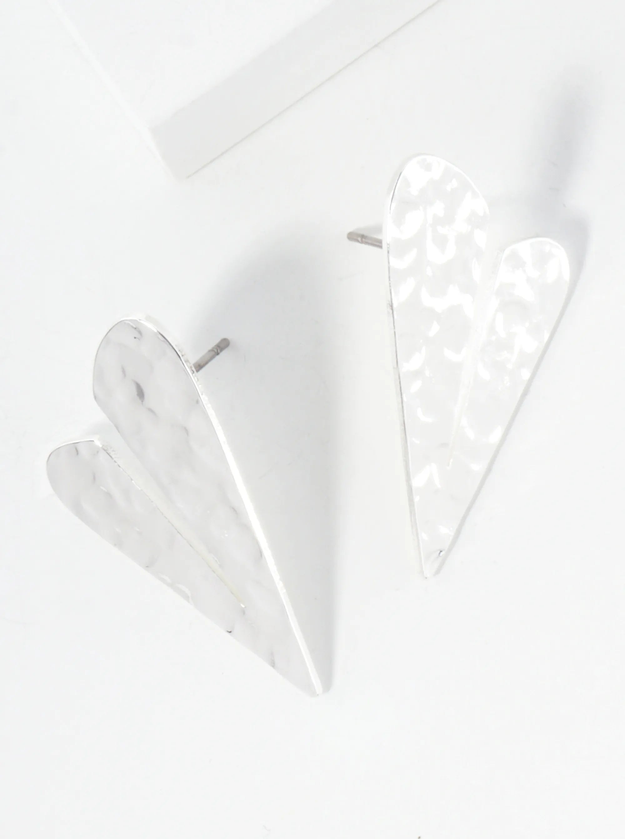 Hammered-Texture Flat Heart Brass Stud Earrings