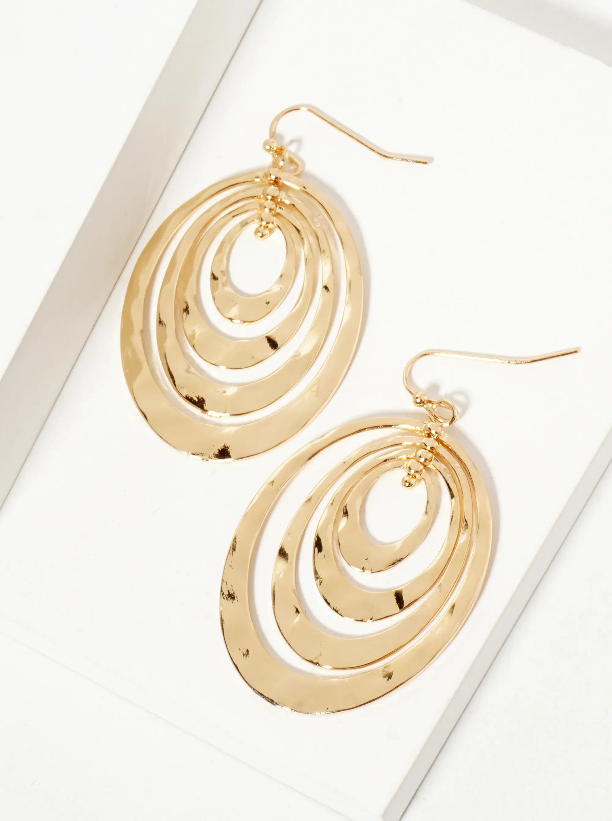 Hammered-Texture Metal Multi Oval Dangle Earrings