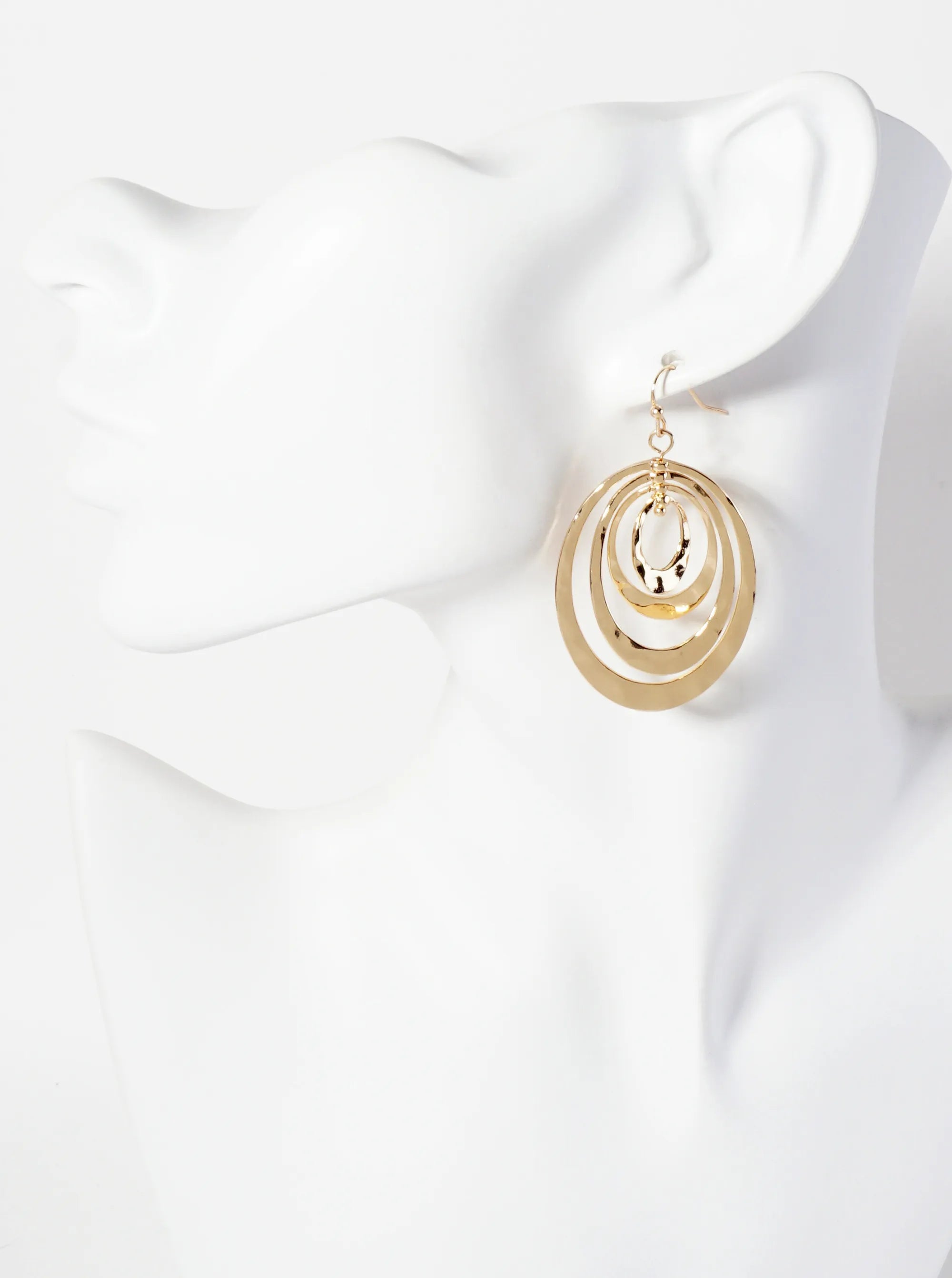 Hammered-Texture Metal Multi Oval Dangle Earrings