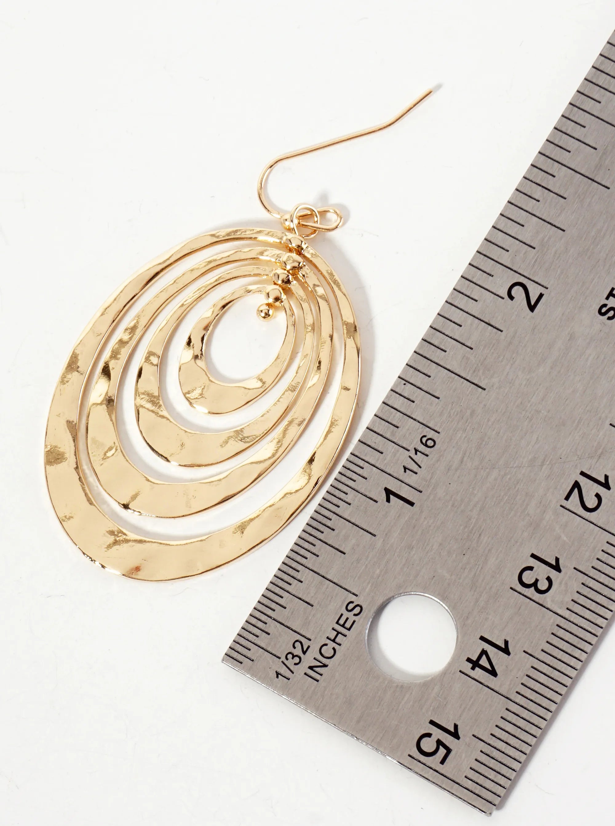 Hammered-Texture Metal Multi Oval Dangle Earrings