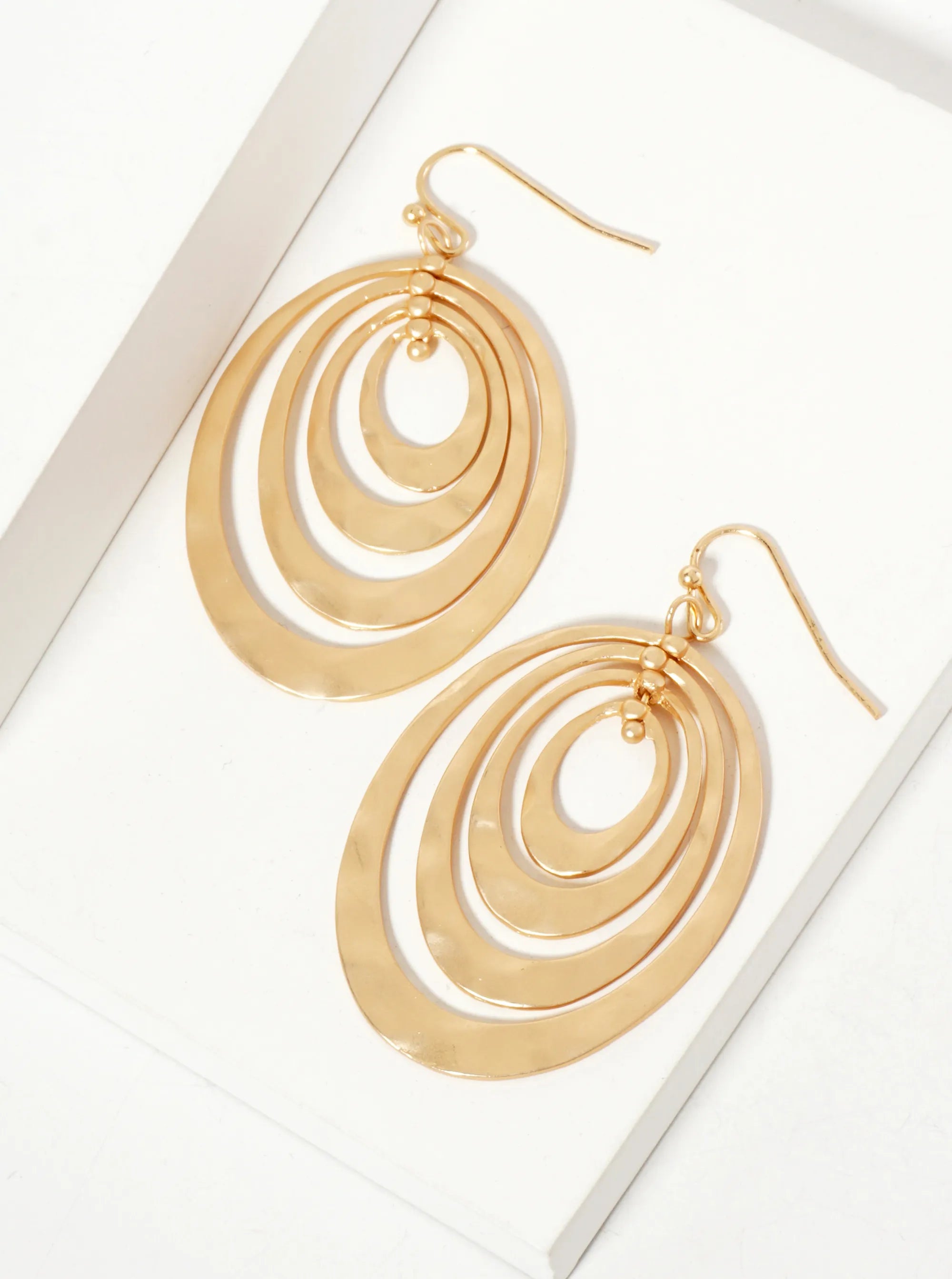 Hammered-Texture Metal Multi Oval Dangle Earrings