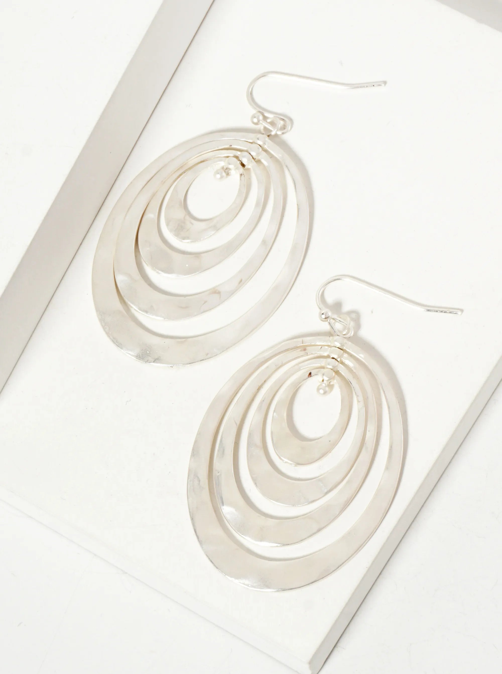 Hammered-Texture Metal Multi Oval Dangle Earrings