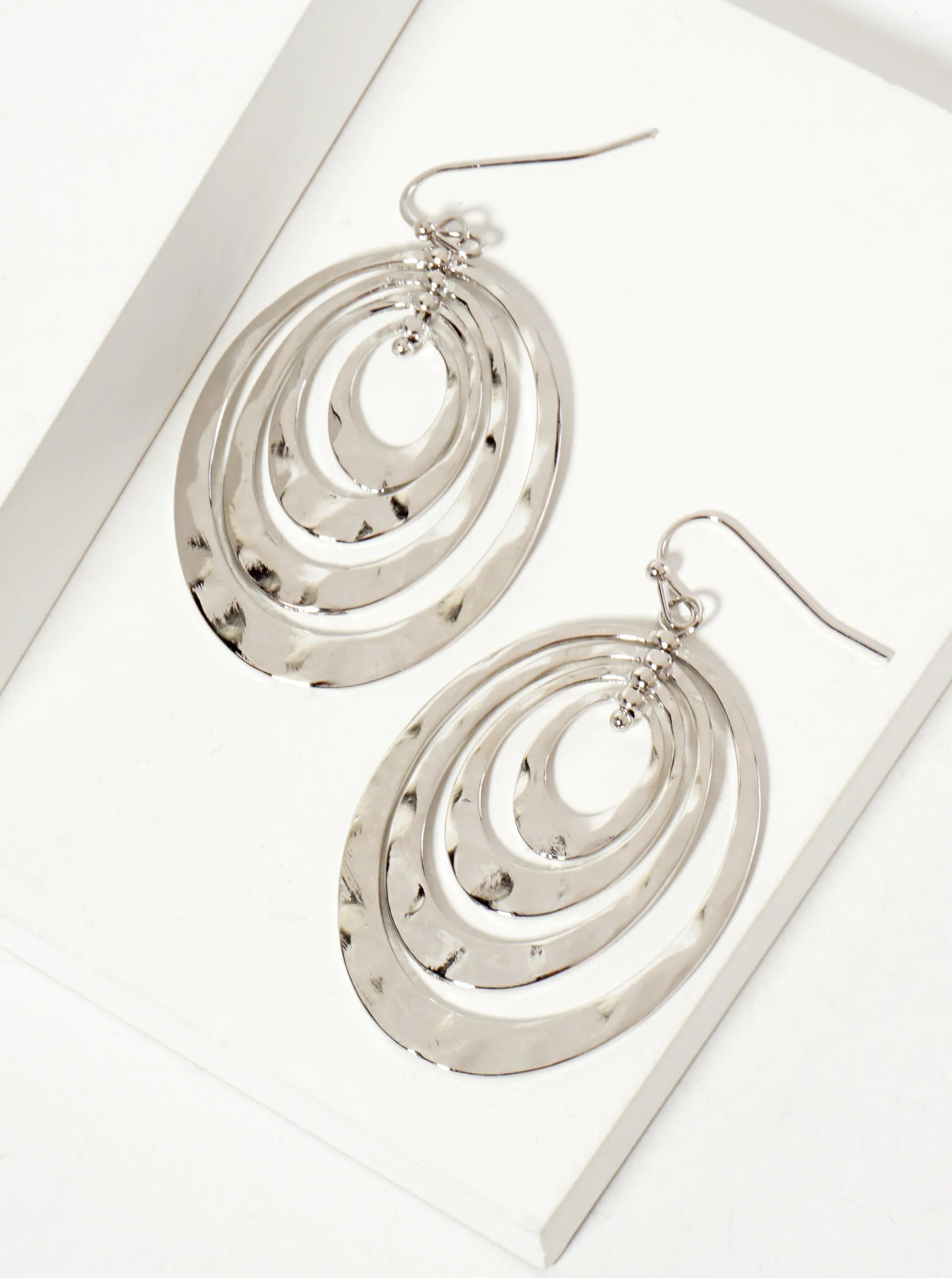 Hammered-Texture Metal Multi Oval Dangle Earrings