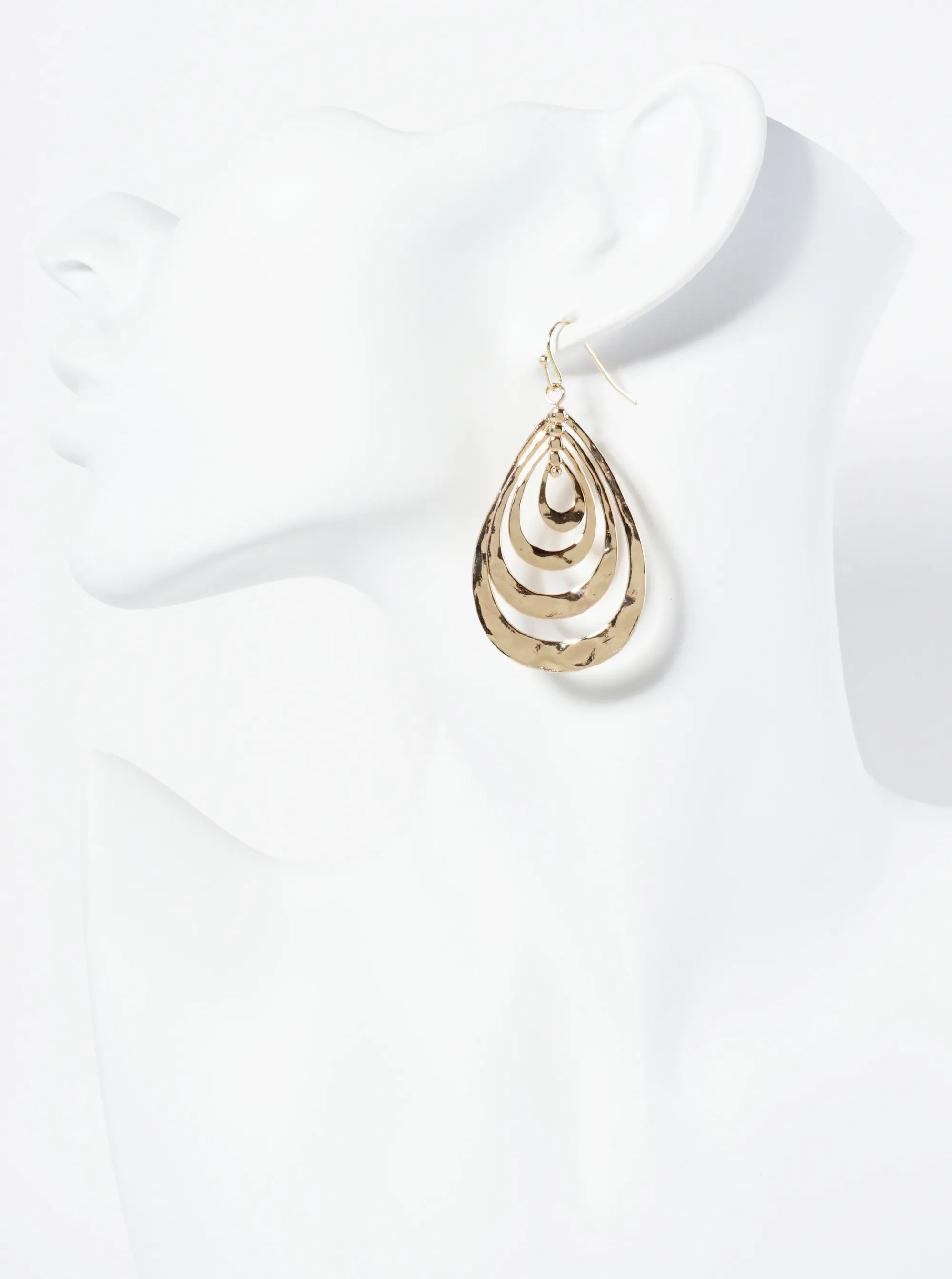 Hammered-Texture Metal Multi Teardrop Dangle Earrings