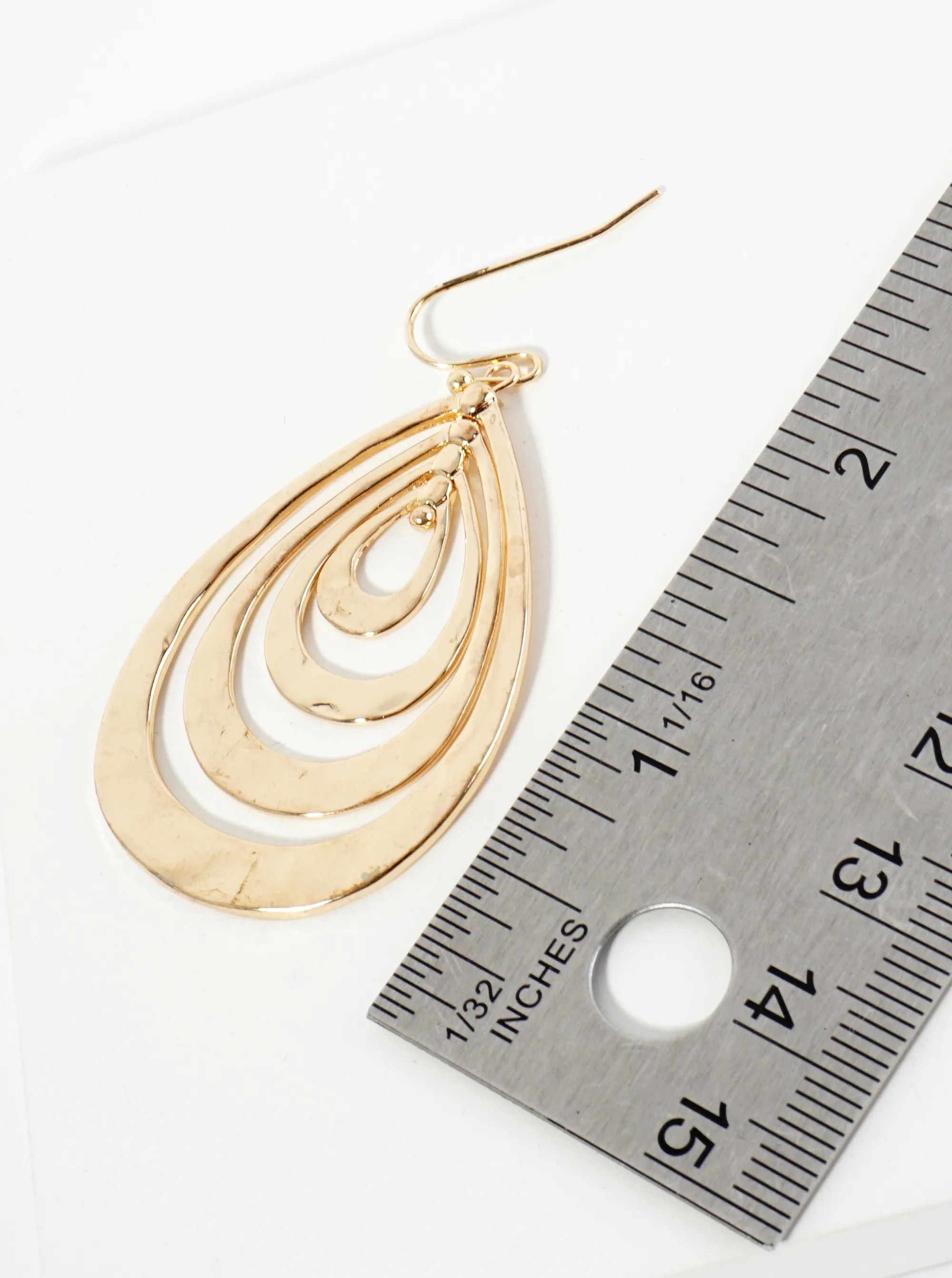 Hammered-Texture Metal Multi Teardrop Dangle Earrings