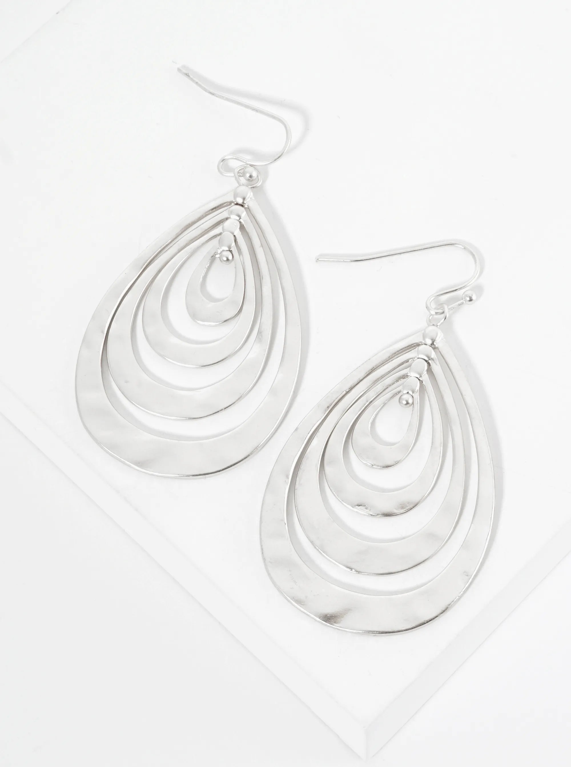 Hammered-Texture Metal Multi Teardrop Dangle Earrings
