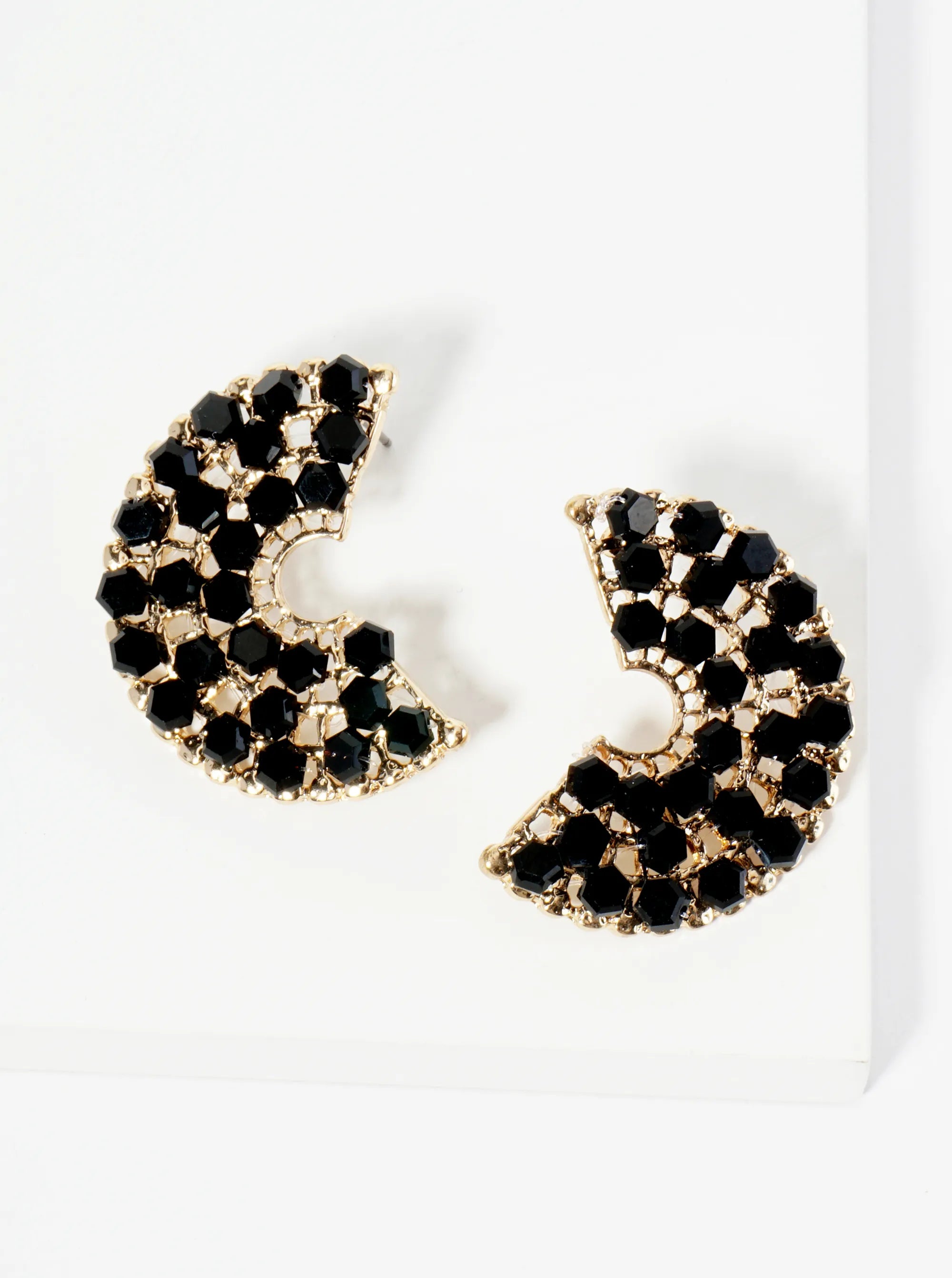 Hexagon Glass Beaded 35mm Wide Hoop Earrings
