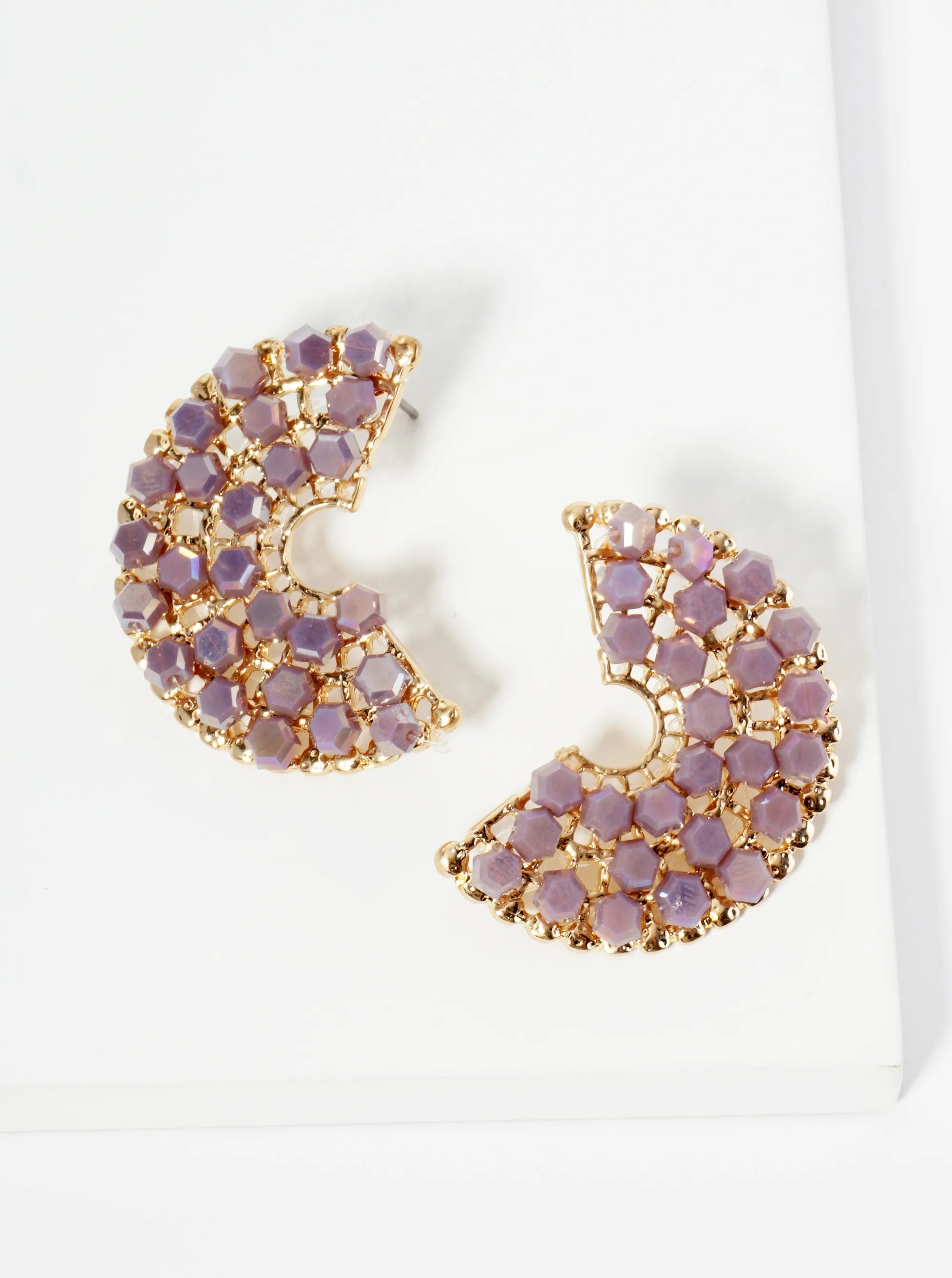 Hexagon Glass Beaded 35mm Wide Hoop Earrings