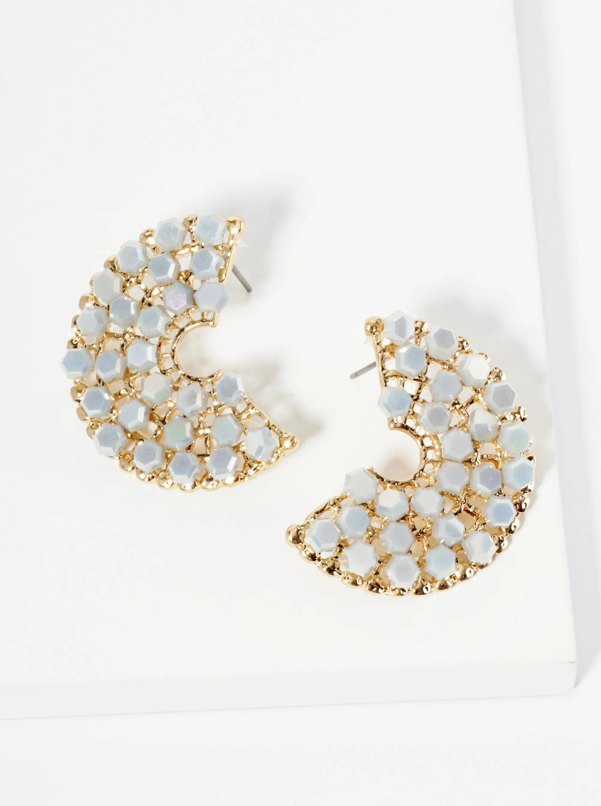 Hexagon Glass Beaded 35mm Wide Hoop Earrings