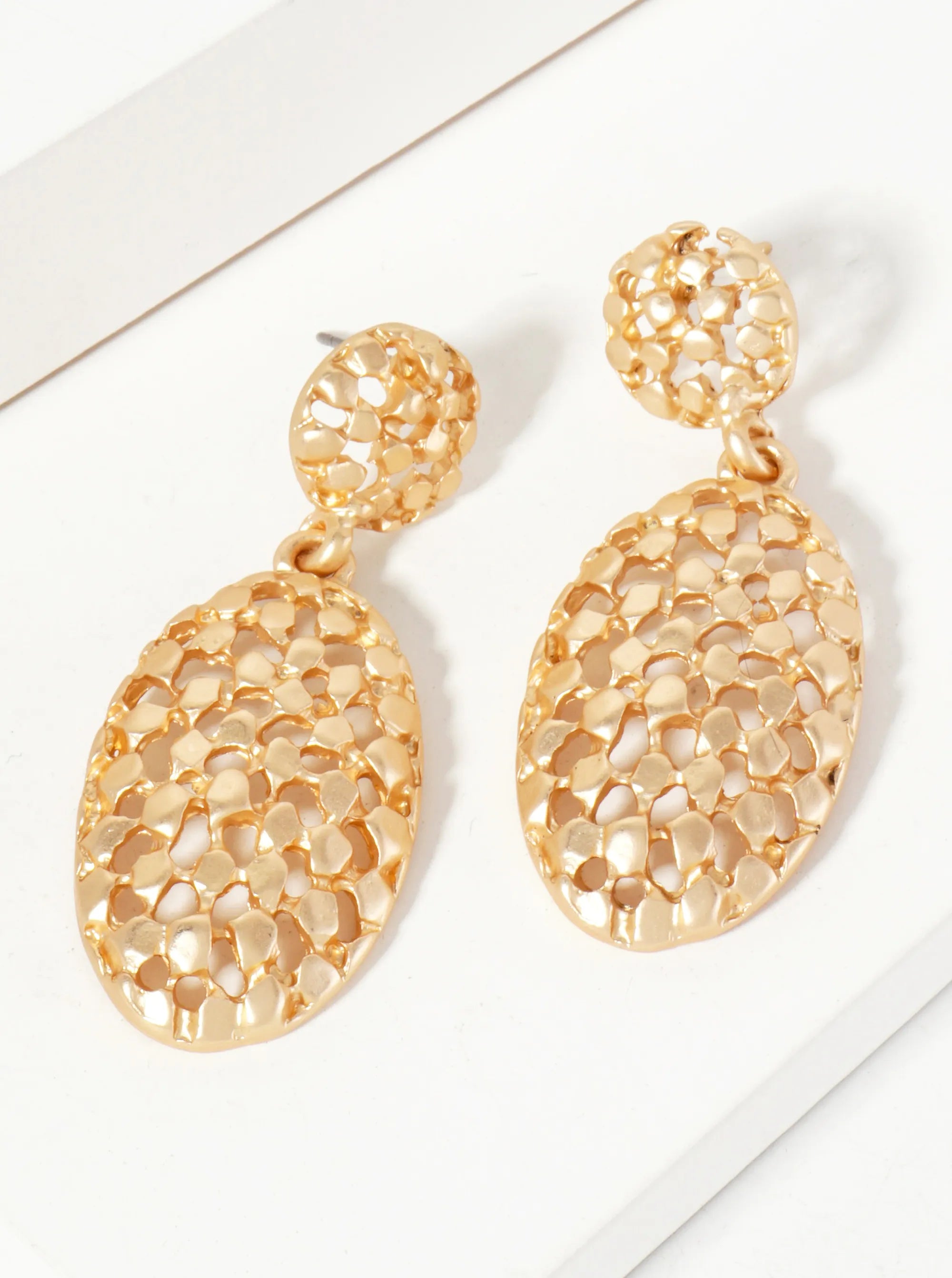 Intricate Filigree Oval Drop Dangle Post Earrings