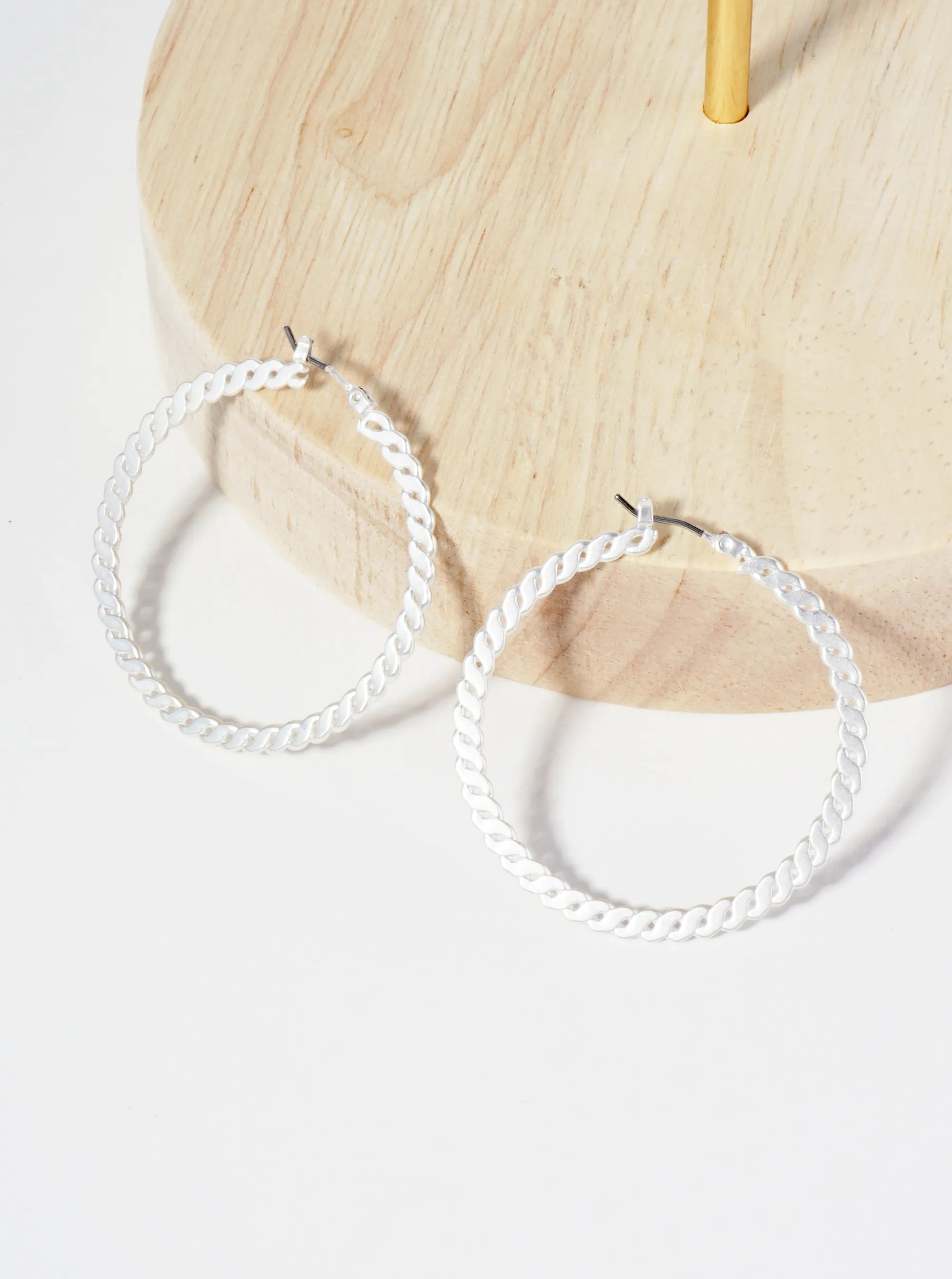 Metal Flat Chain 40mm Hoop Earrings