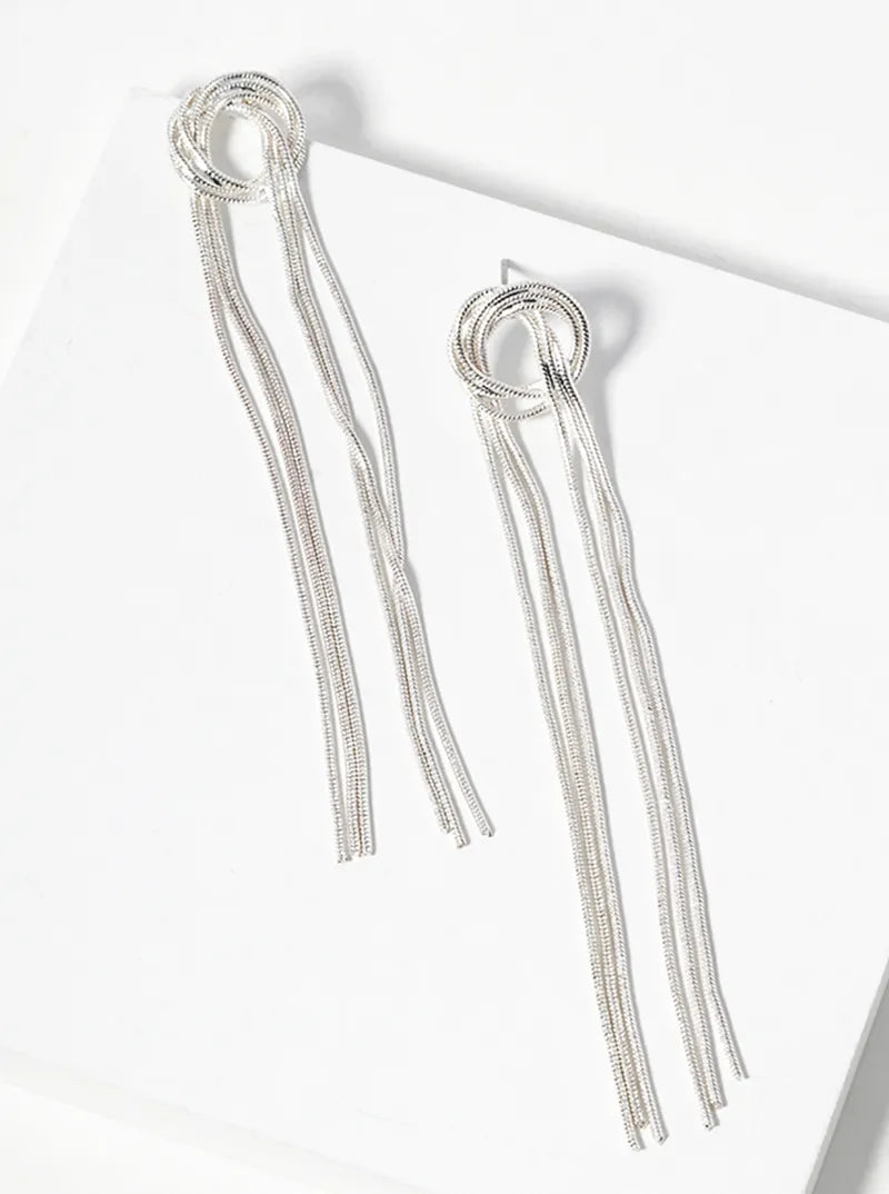 Metal Linear Knot Drop Post Earrings