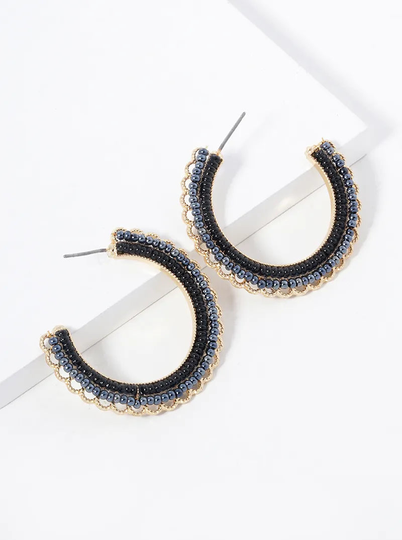Multi Beaded Open Hoop Earrings