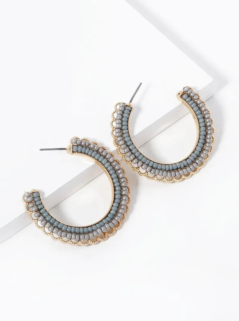 Multi Beaded Open Hoop Earrings