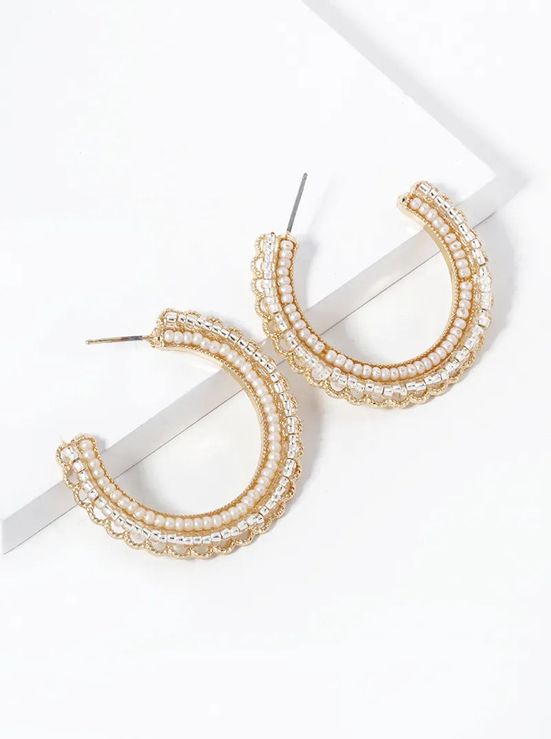 Multi Beaded Open Hoop Earrings