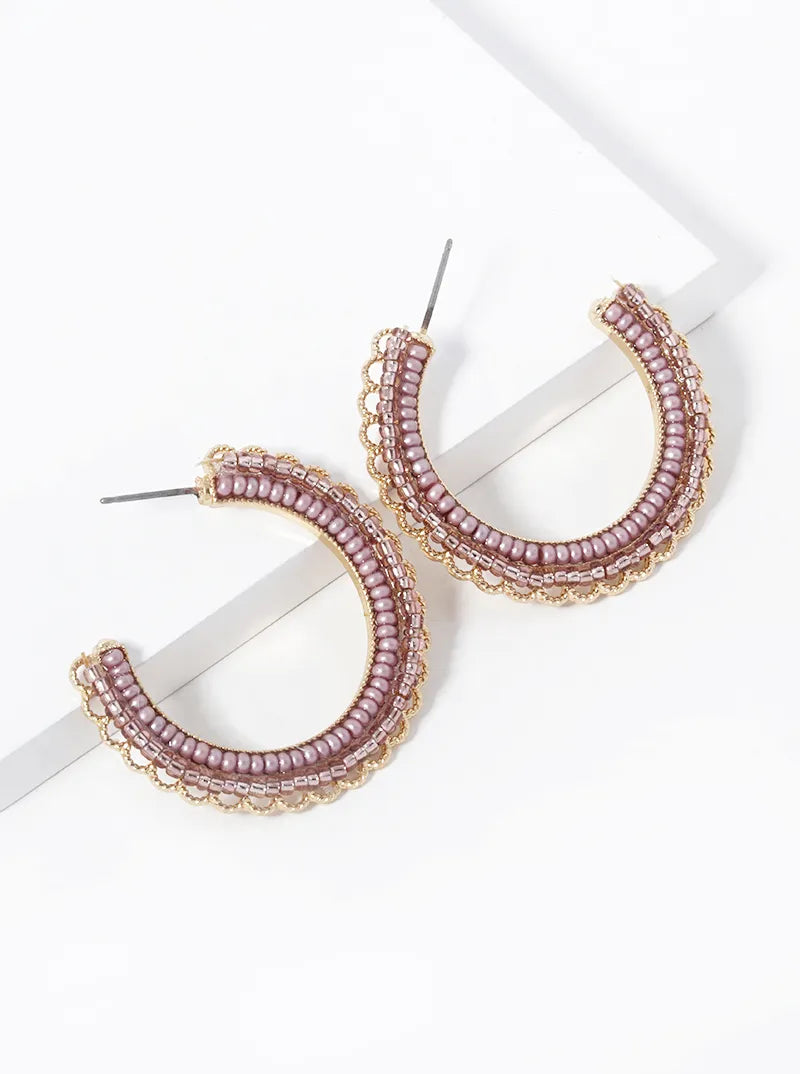 Multi Beaded Open Hoop Earrings