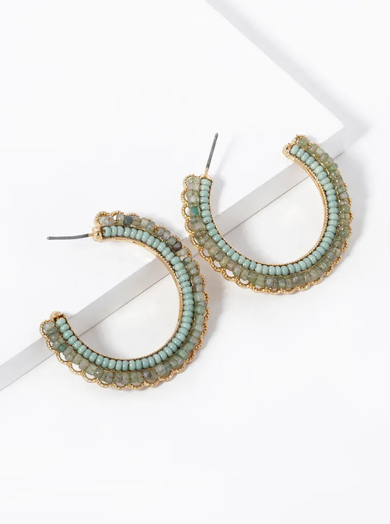 Multi Beaded Open Hoop Earrings