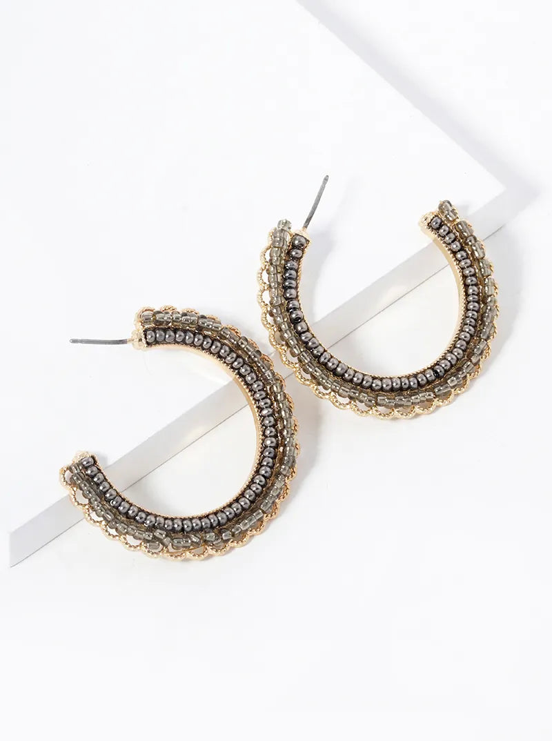 Multi Beaded Open Hoop Earrings