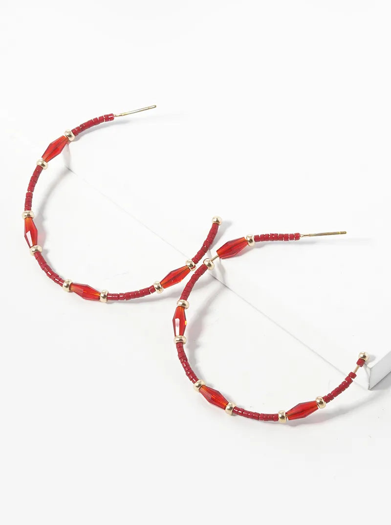 Multi Glass Beaded Lightweight 40mm Open Hoop Earrings