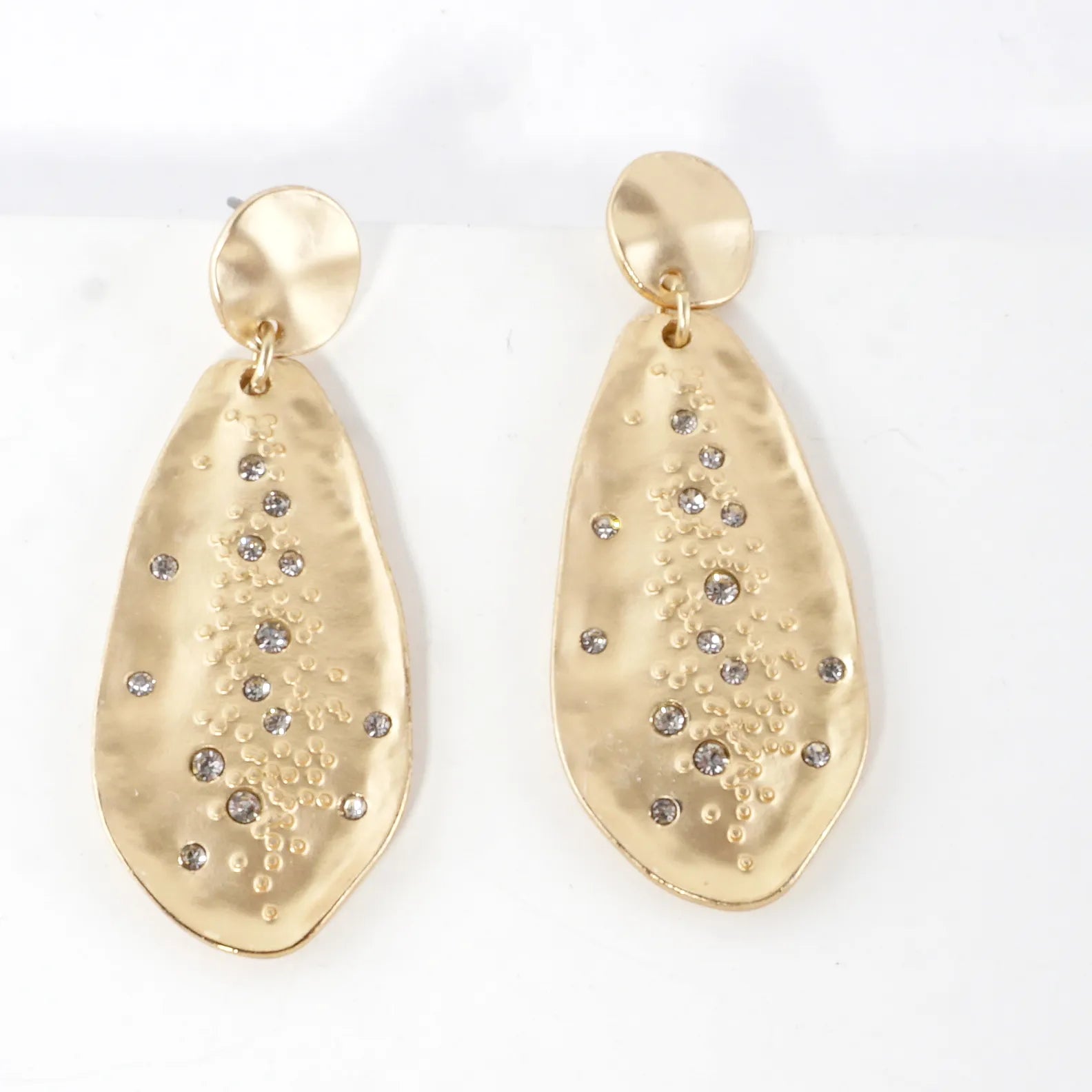 Organic Hammered Drop Sprinkle Crystal Earrings