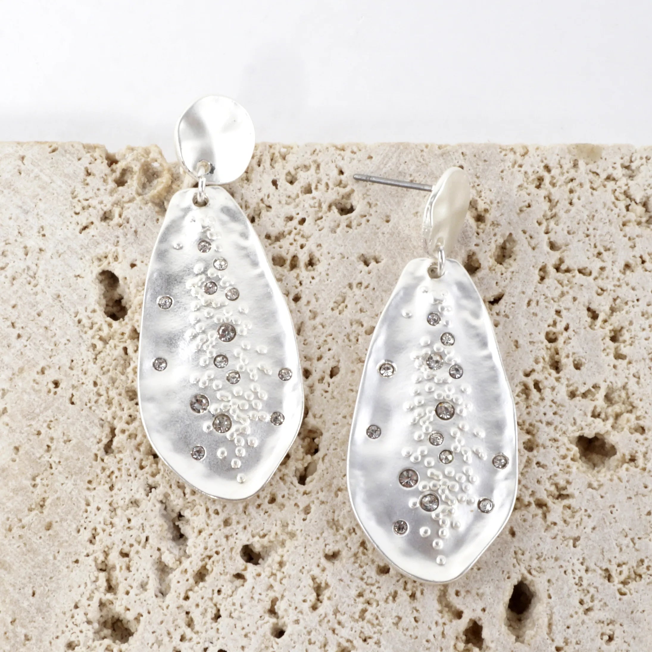Organic Hammered Drop Sprinkle Crystal Earrings