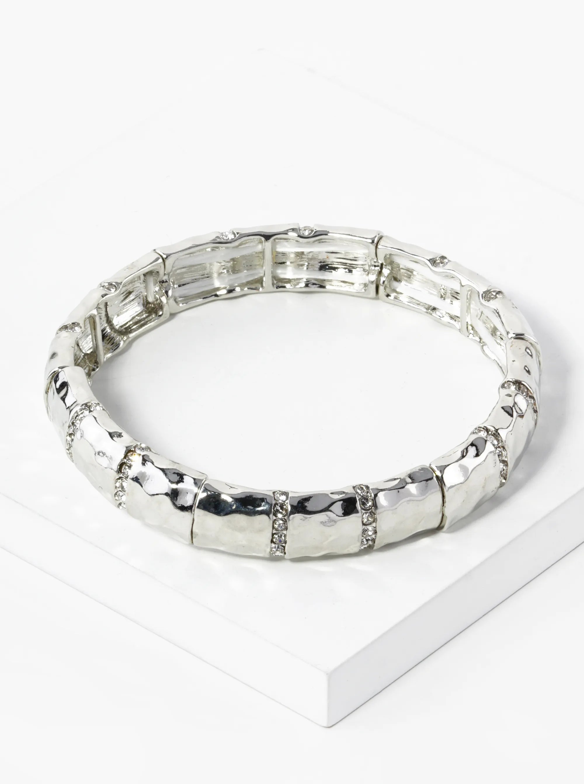 Pave Crystal Hammered Metal Stretch Bracelet