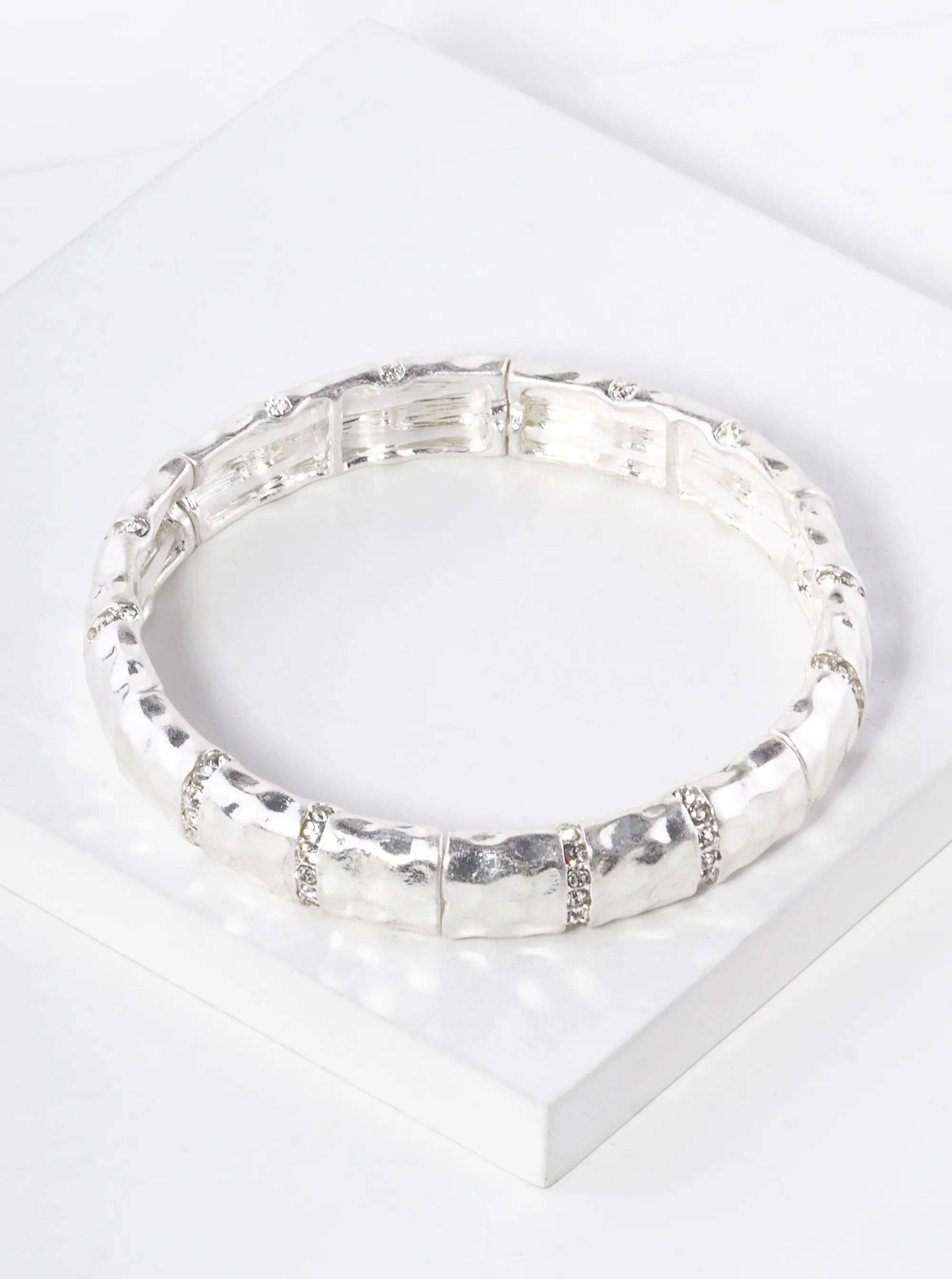 Pave Crystal Hammered Metal Stretch Bracelet