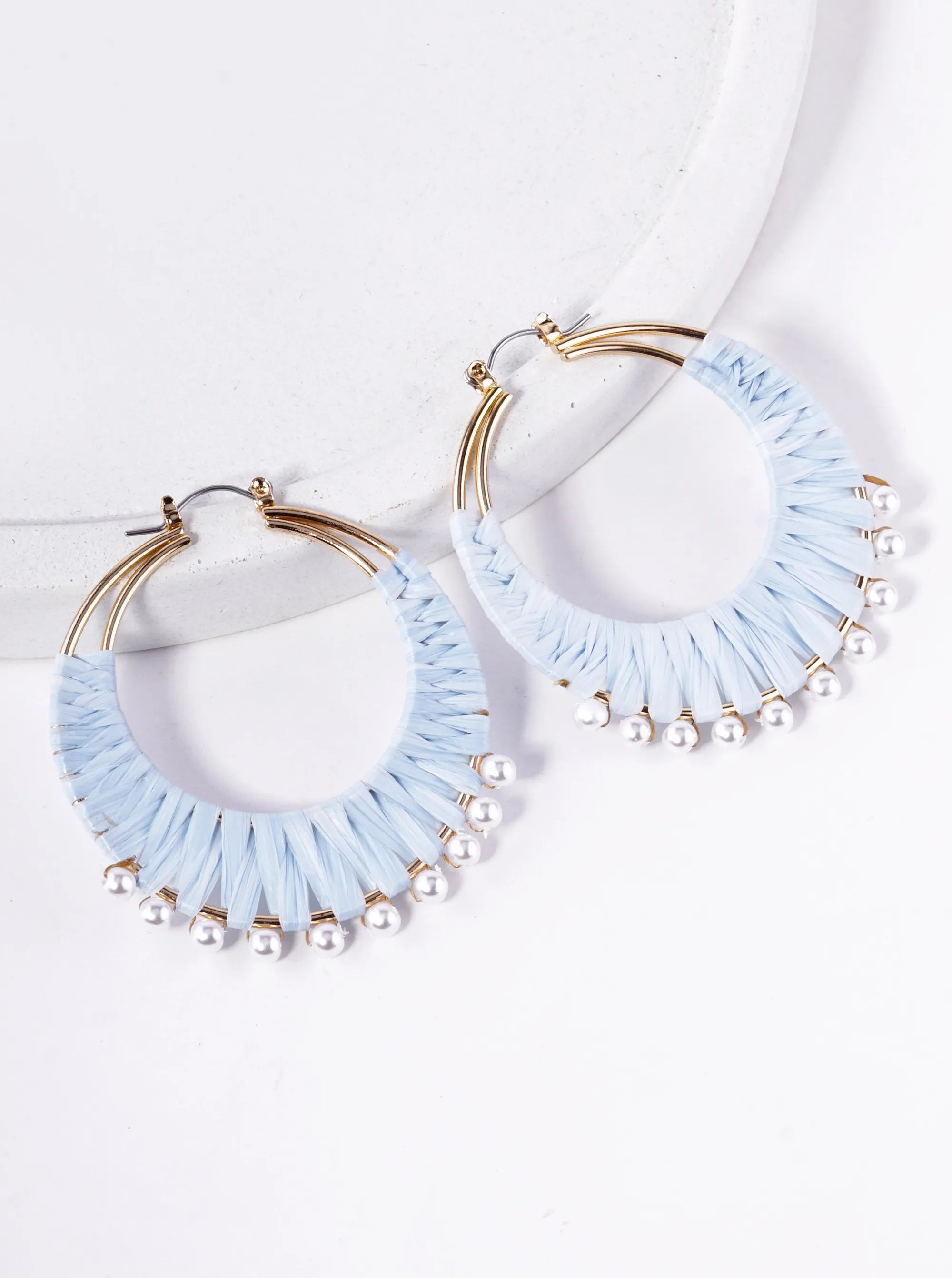 Pearl Beaded 50mm Raffia Hoop Earrings