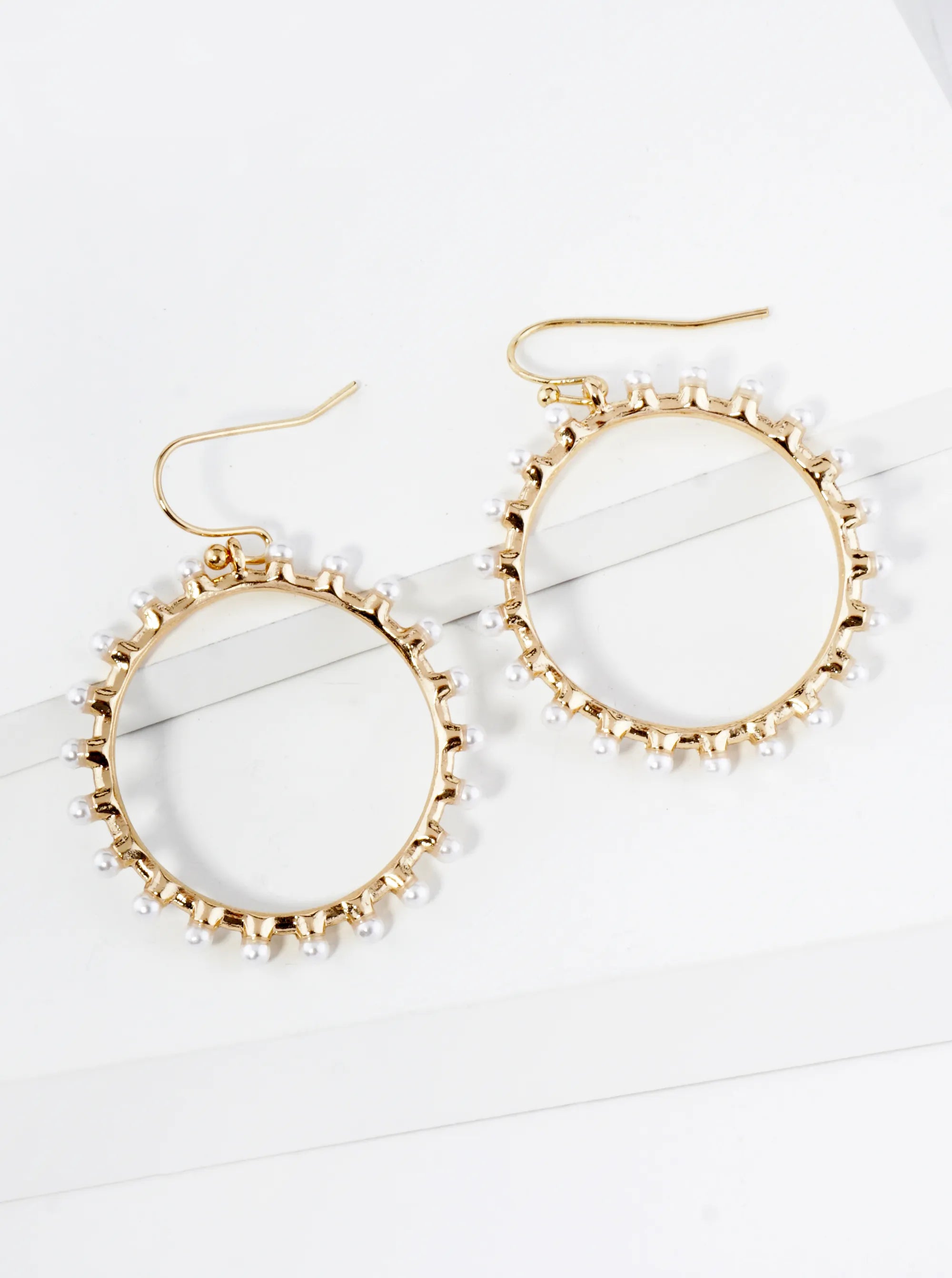Pearl Beaded Circle Dangle Drop Earrings
