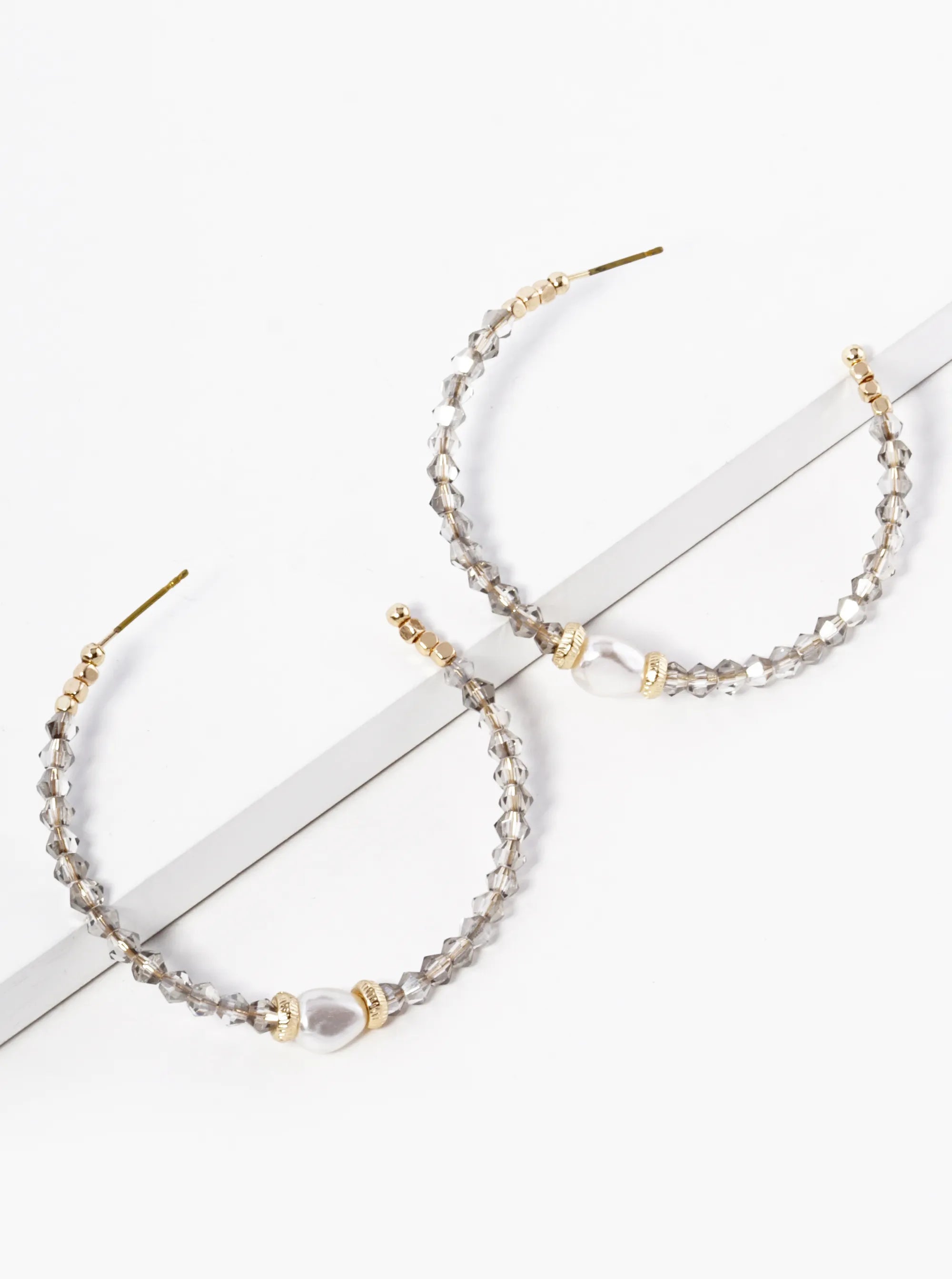 Pearl Glass Beaded 45mm Lightweight Open Hoop Earrings