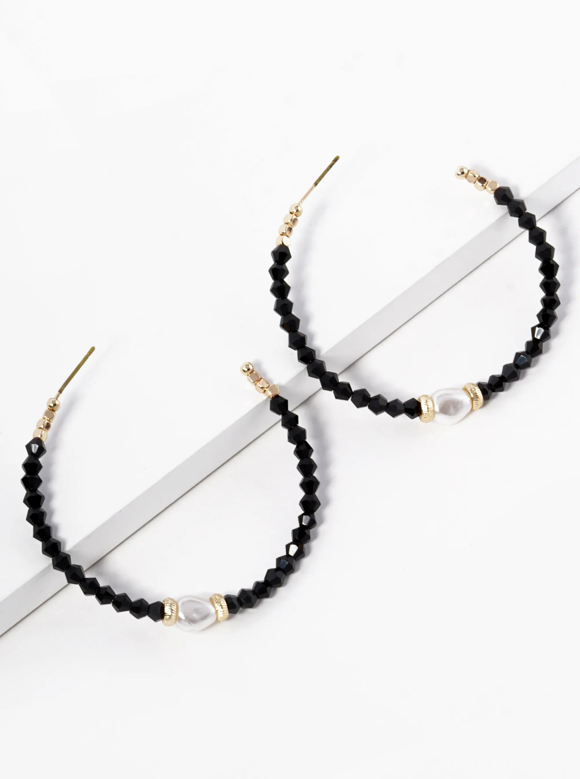 Pearl Glass Beaded 45mm Lightweight Open Hoop Earrings