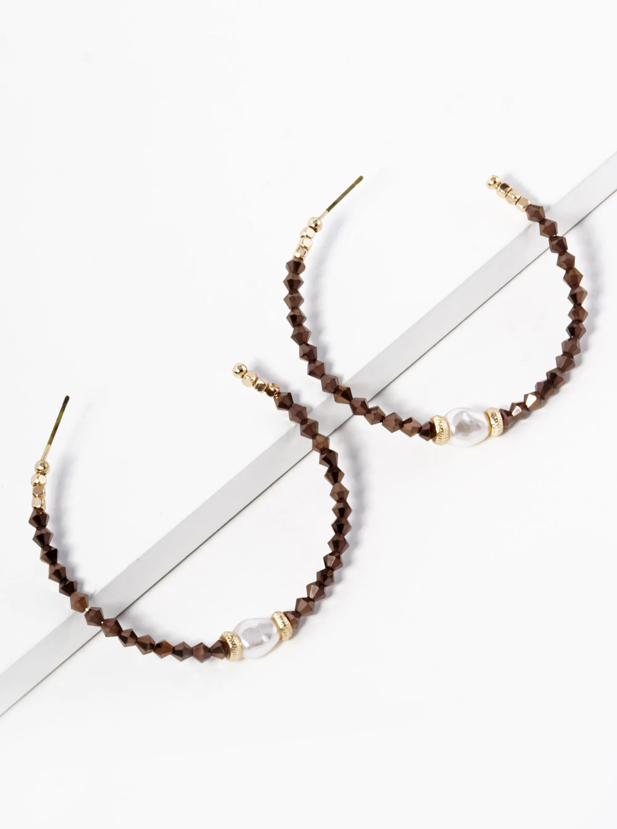 Pearl Glass Beaded 45mm Lightweight Open Hoop Earrings