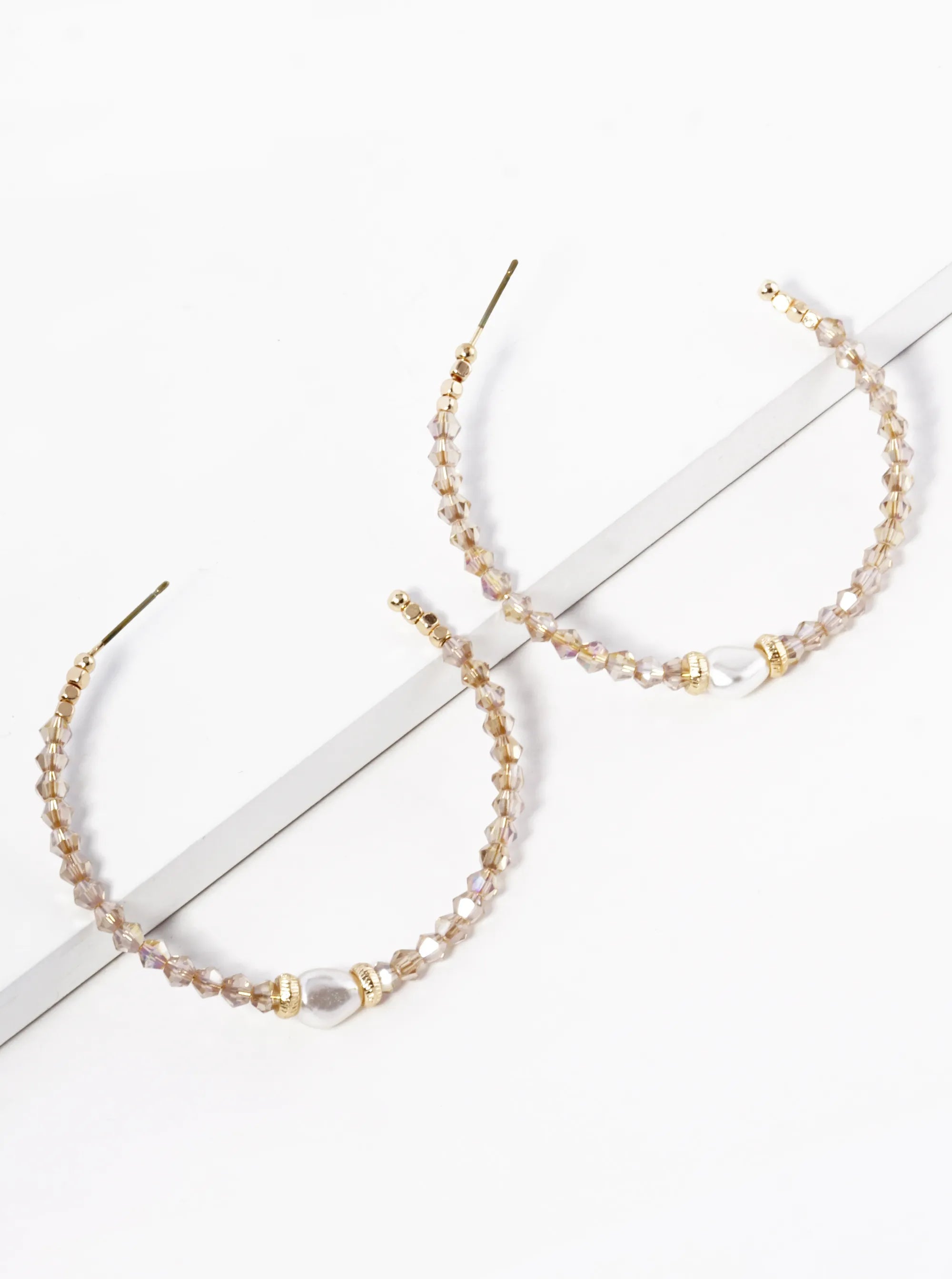 Pearl Glass Beaded 45mm Lightweight Open Hoop Earrings