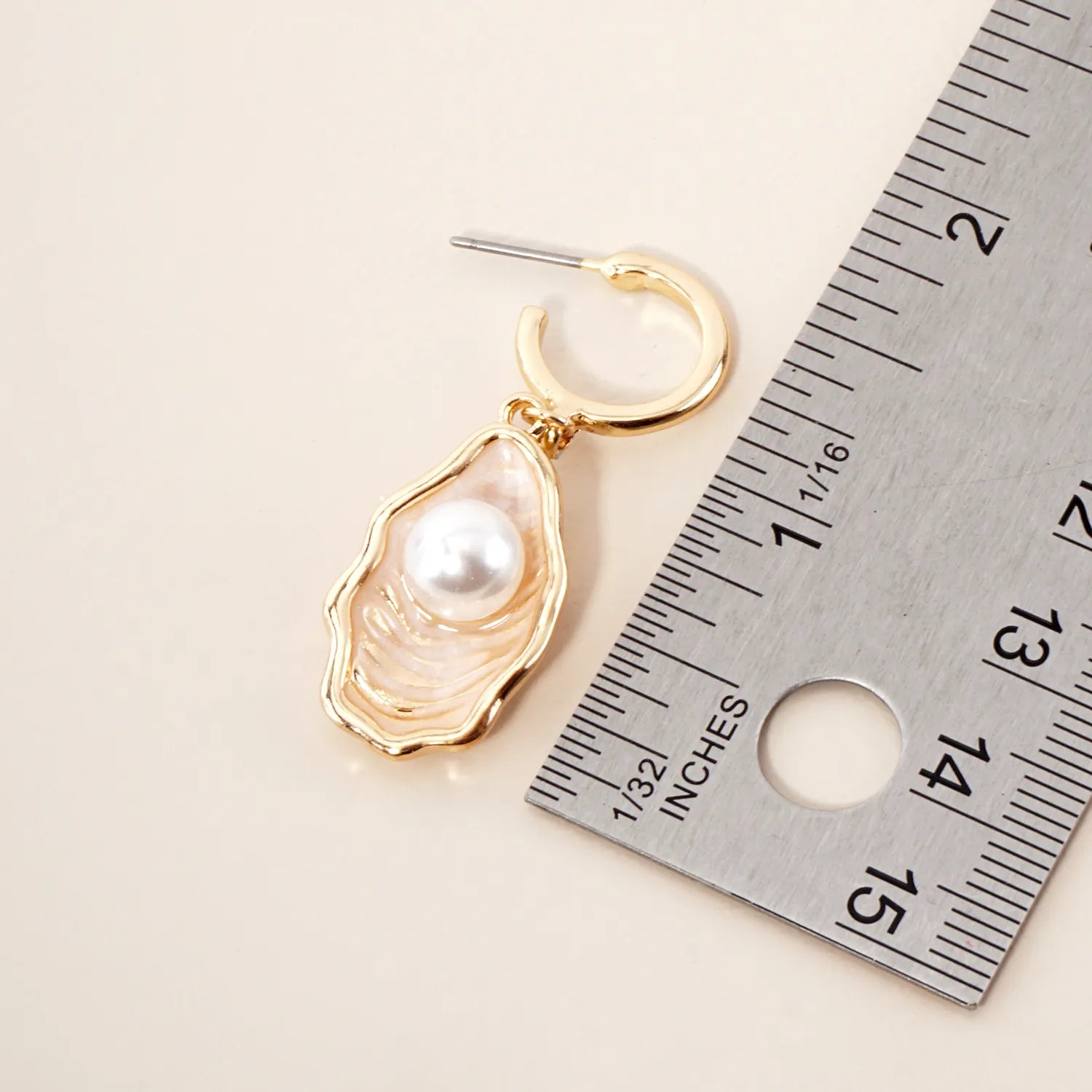 Pearl Oyster Charm Drop 10mm Huggie Hoop Earrings