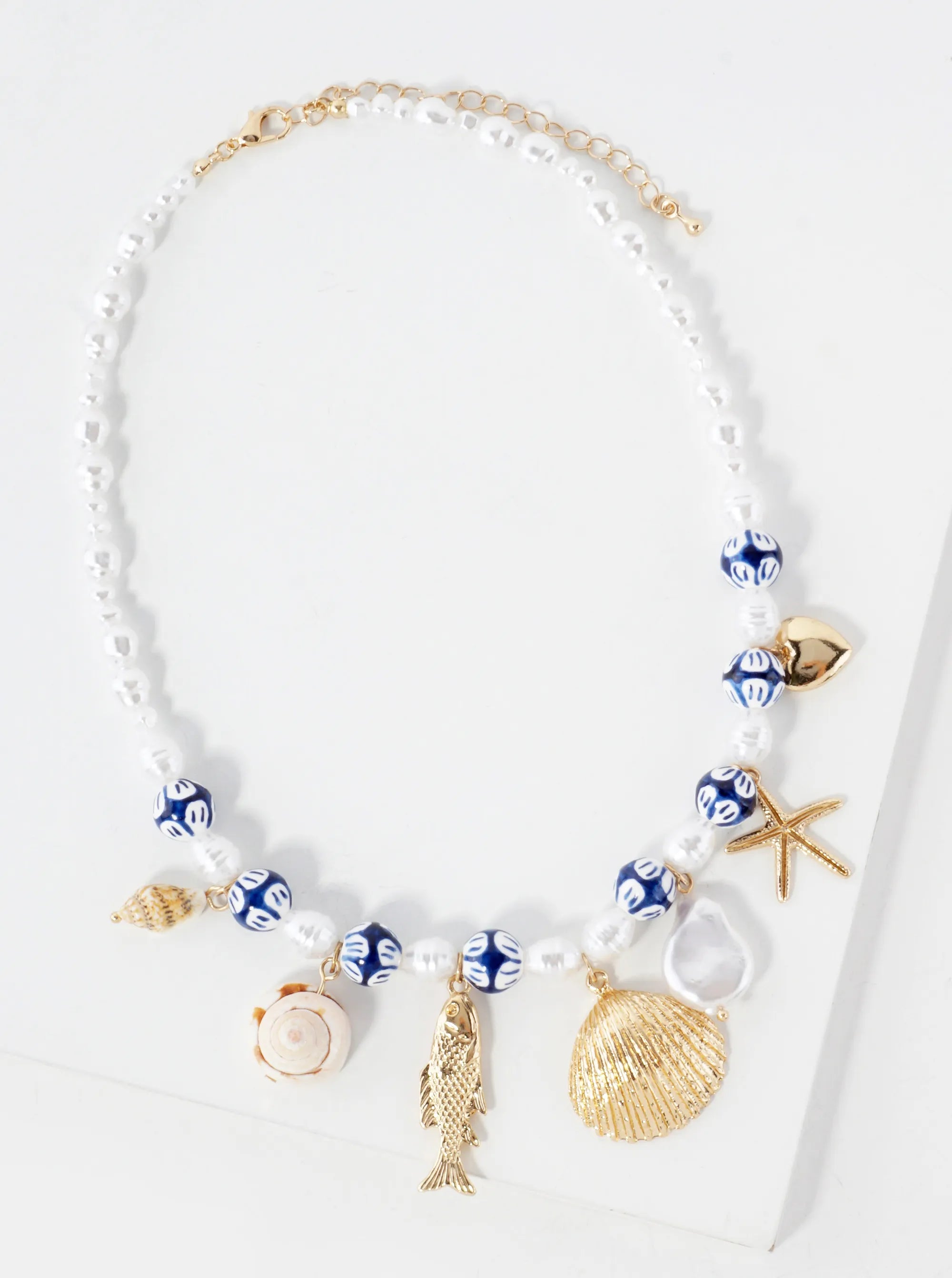 Pearl Porcelain-Beaded Sea-Life Conch Fish Seashell Starfish Heart 16-Inch Charm Necklace