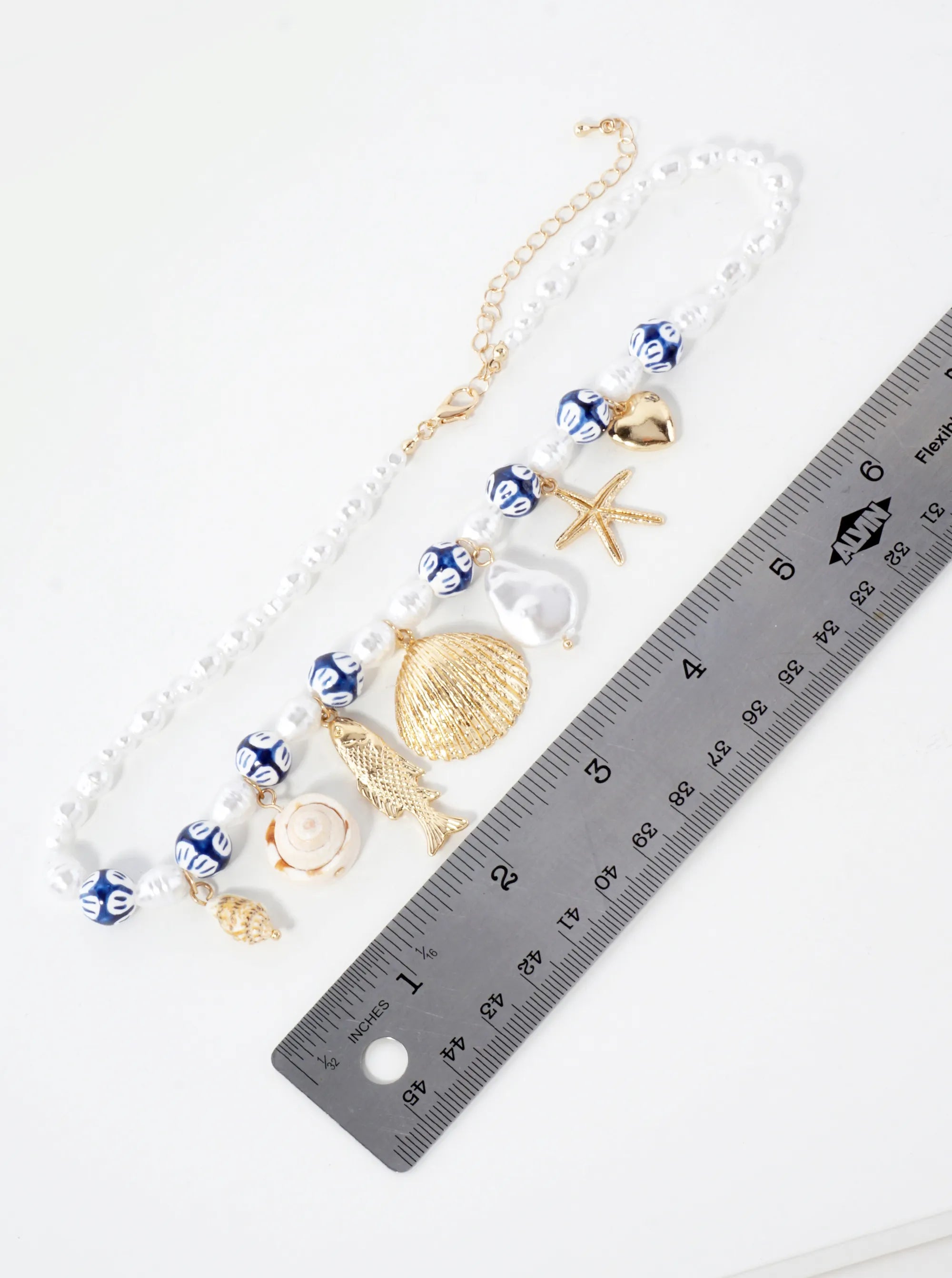Pearl Porcelain-Beaded Sea-Life Conch Fish Seashell Starfish Heart 16-Inch Charm Necklace